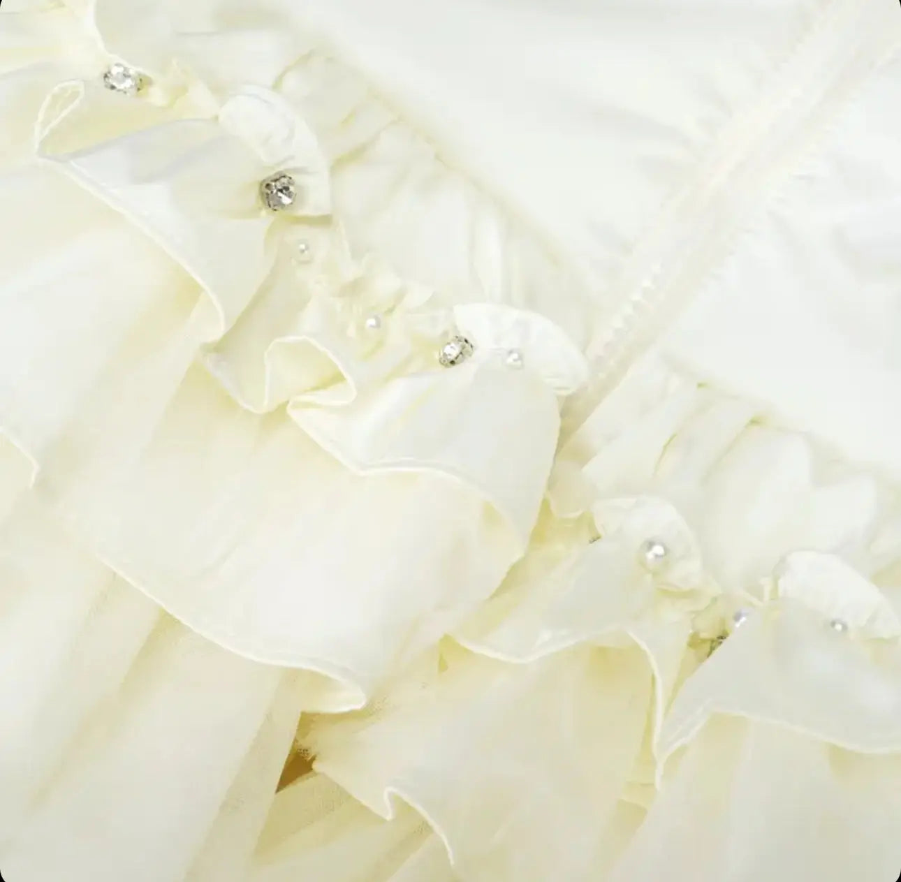 Cream Crystal Tulle Fur Hood Coat Dainty Delilah