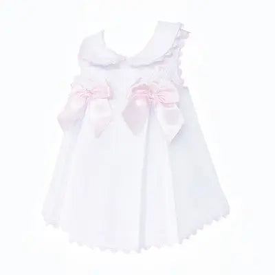 Baby Girls White / Pink Pleated Pique A Line Dress Dainty Delilah