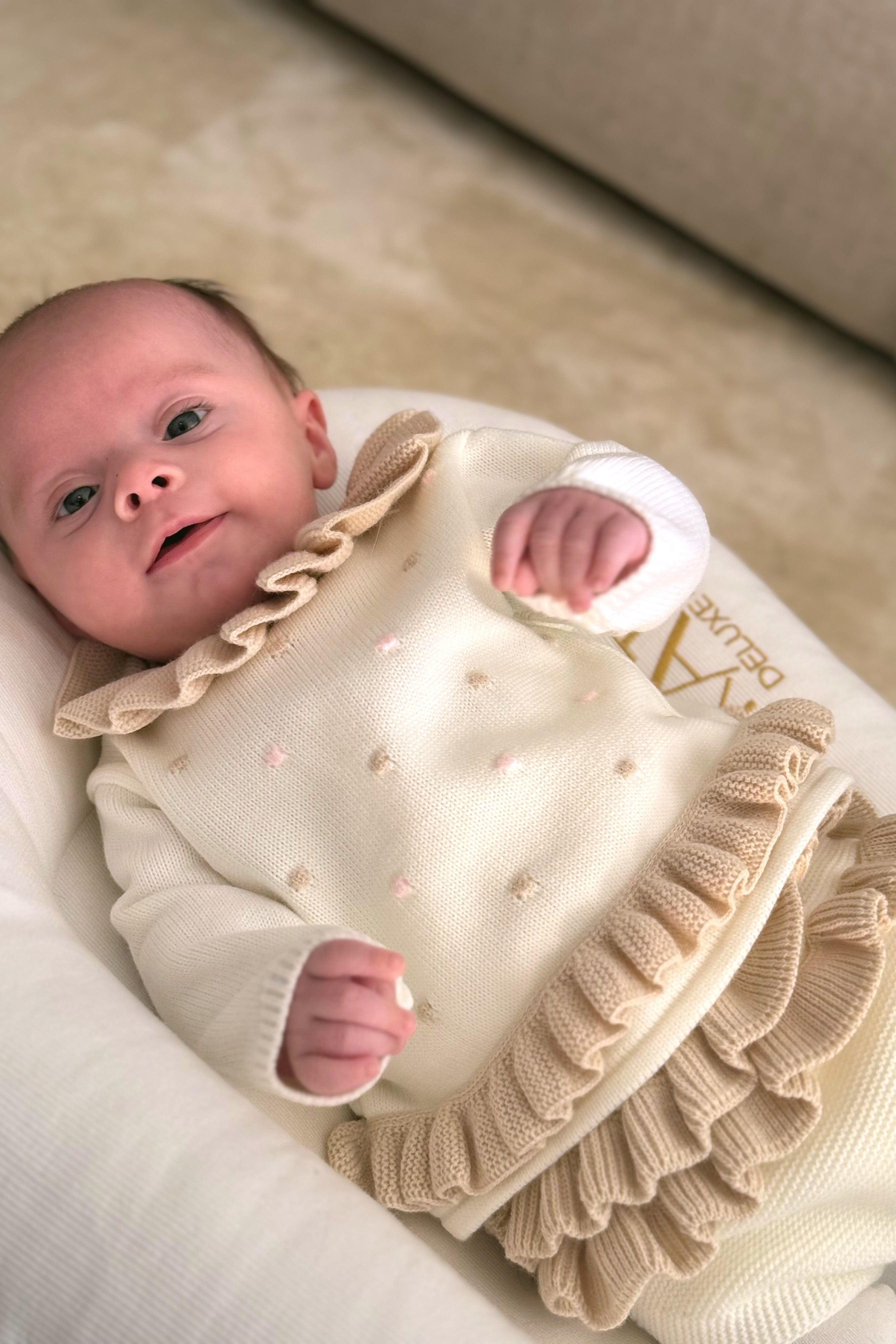 Baby Girls Cream Spot Knitted Jam Pant Set Dainty Delilah