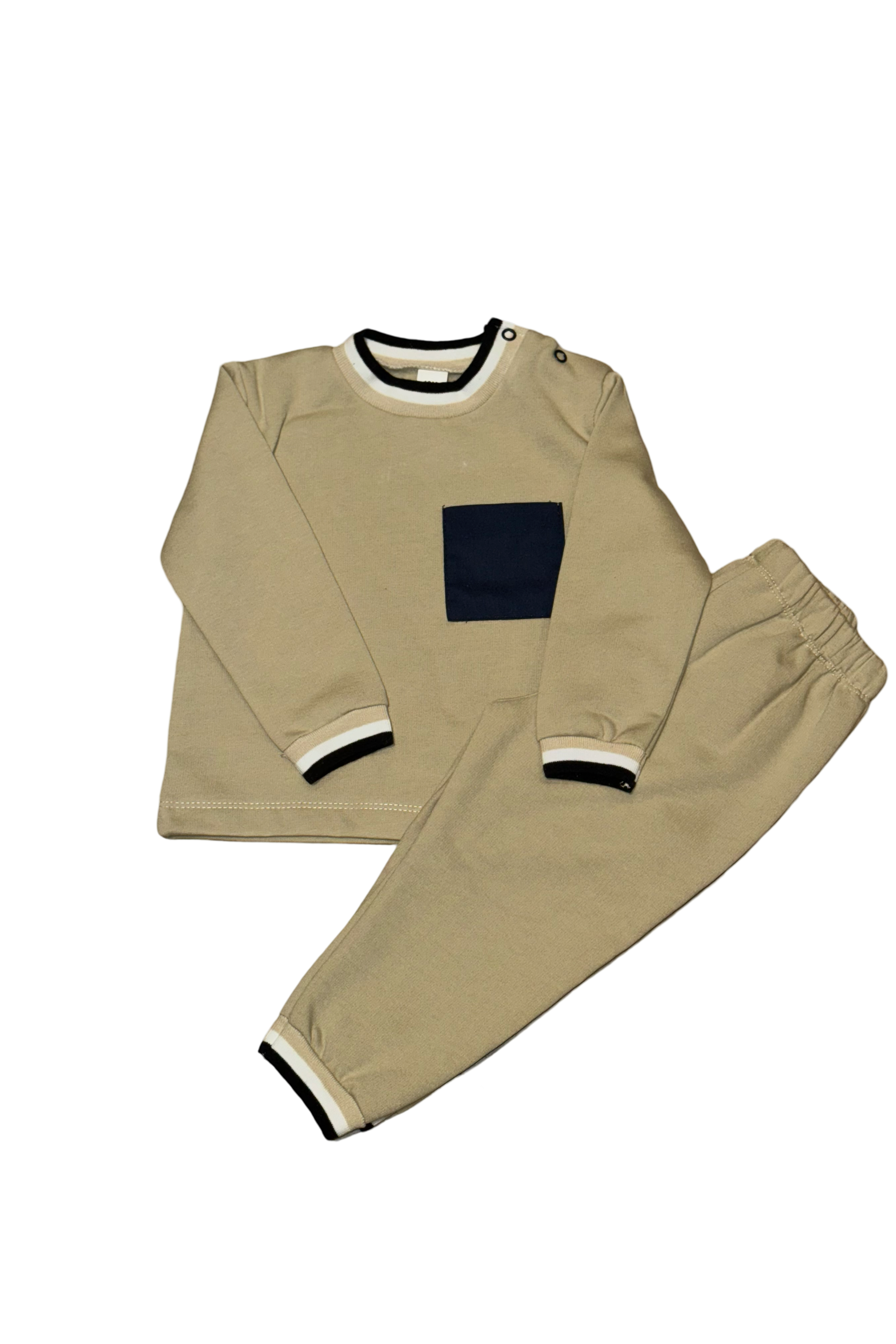 Boys Camel & Navy Cotton Loungewear Set Dainty Delilah