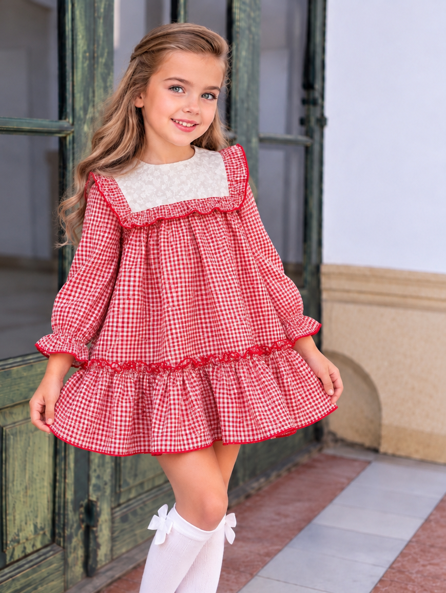 AW26 Lor Miral Girls Red Gingham Classic Dress