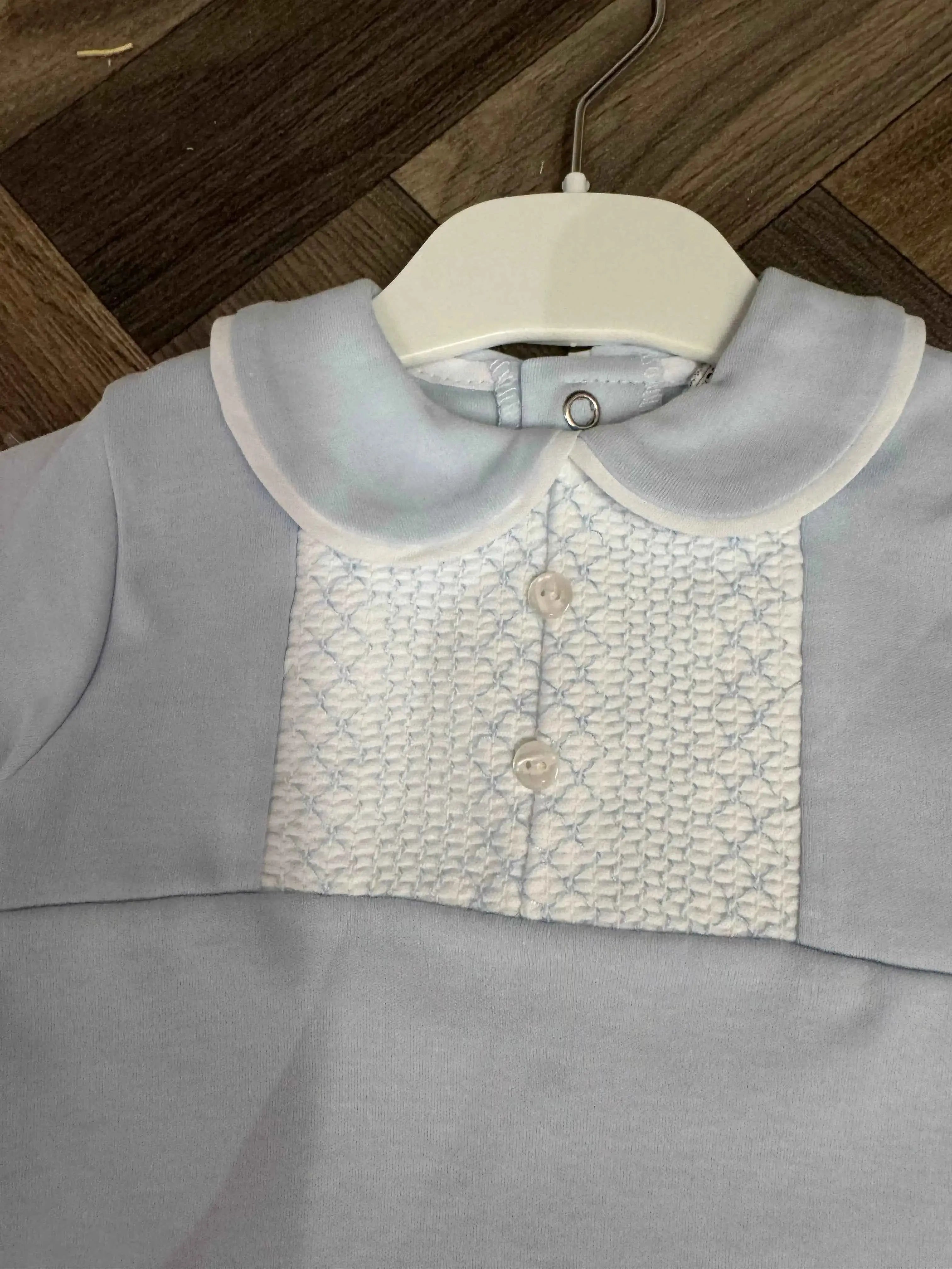 Dainty Delilah Baby Boys Blue Smock Spanish Babygrow