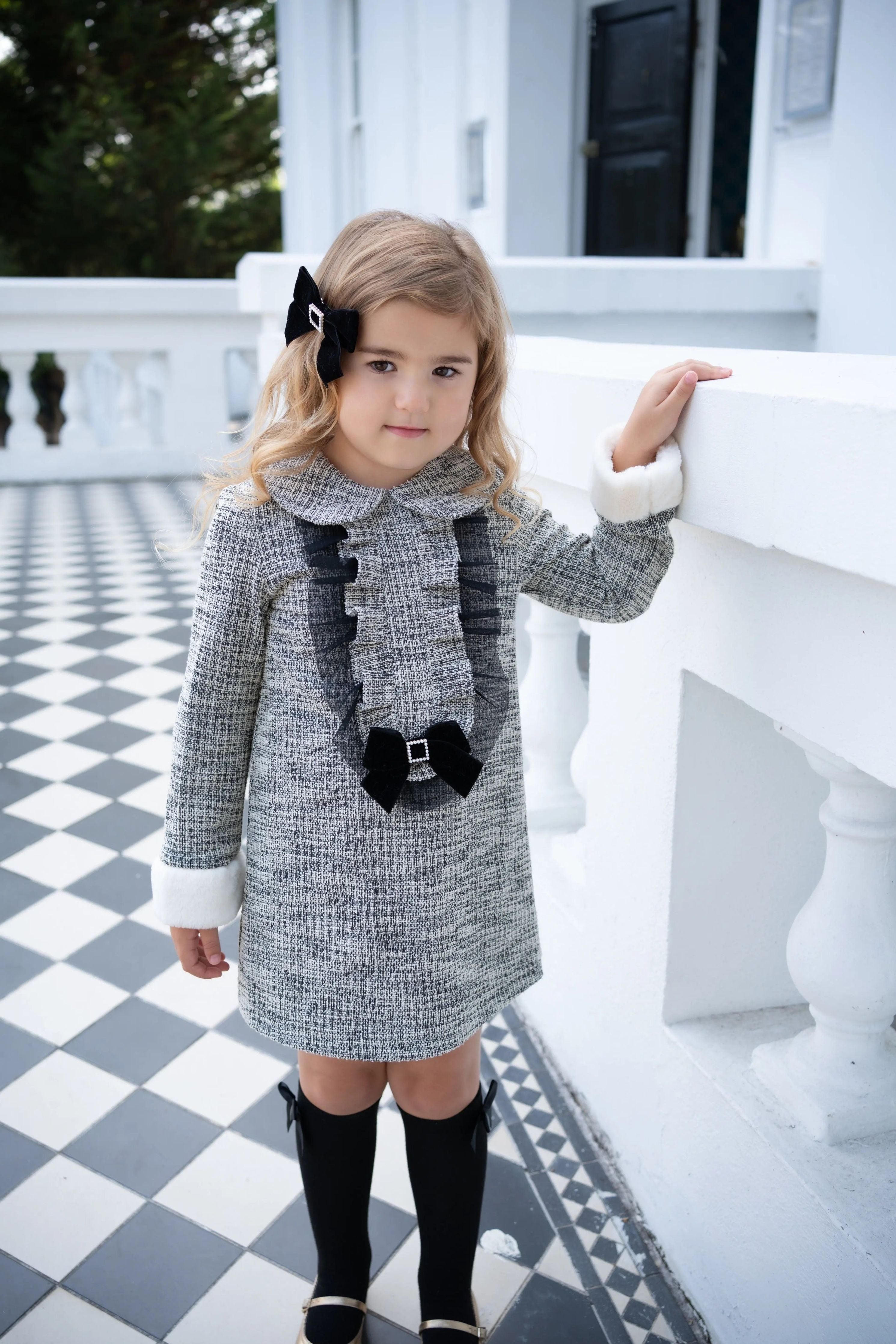 AW25 Babine Girls Black Tweed Dress Babine