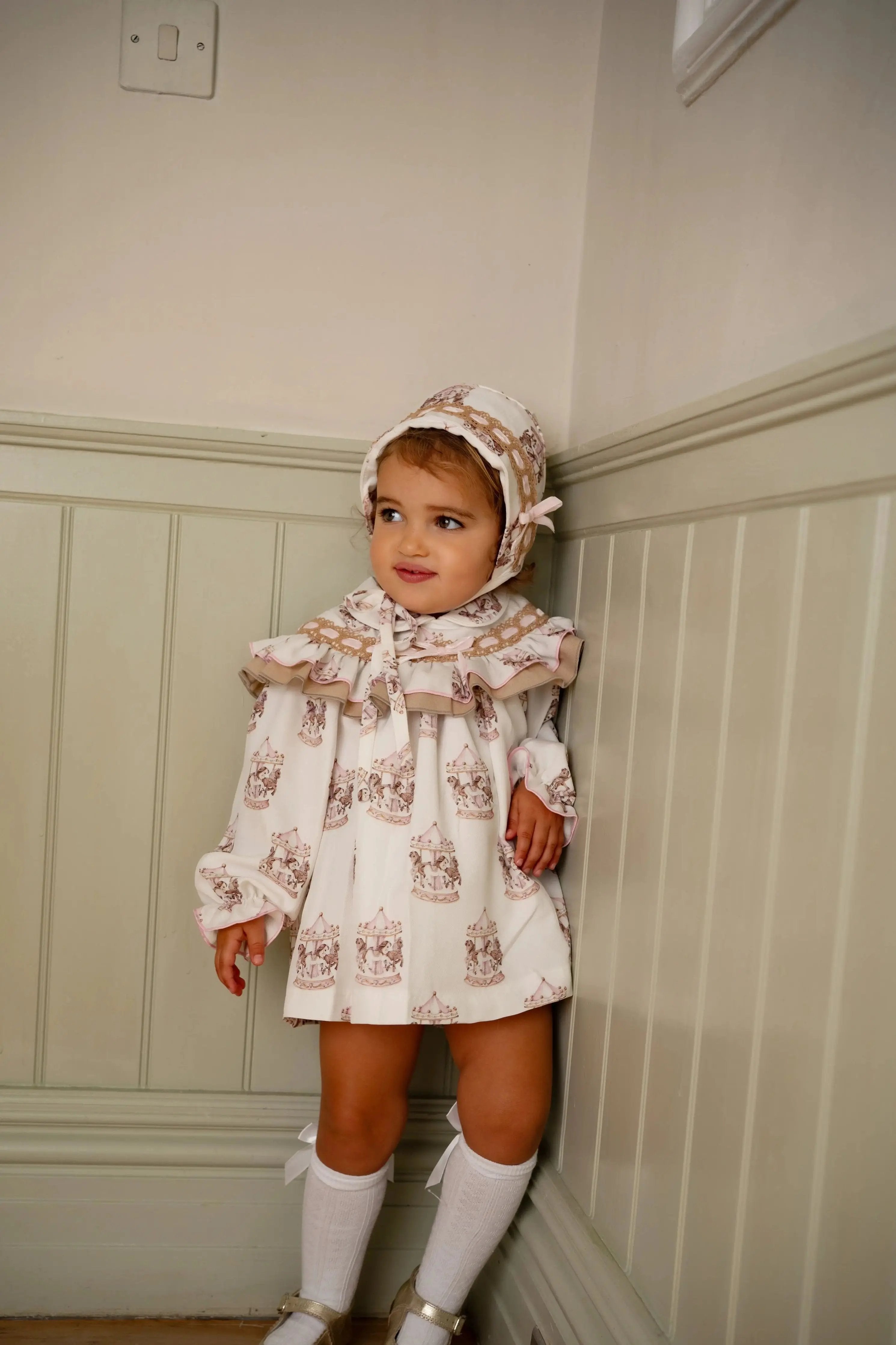 AW25 Babine Girls Pink Carousel Dress & Bonnet Babine