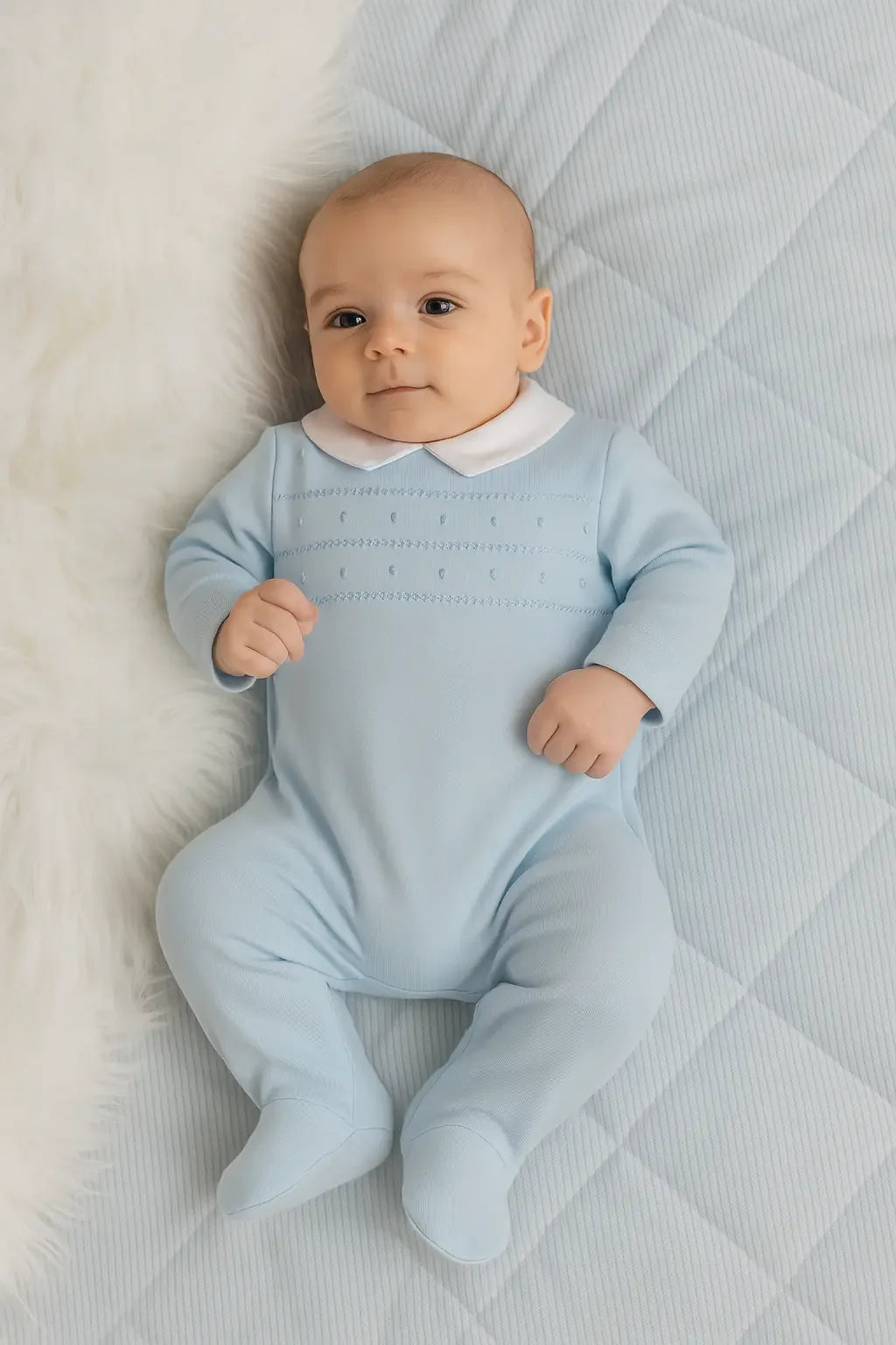 Dainty Delilah Baby Boys Blue Spot Spanish Babygrow