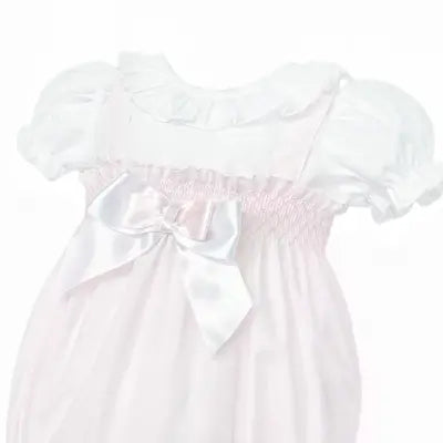 Baby Girls Smock White & Pink Summer Romper Dainty Delilah