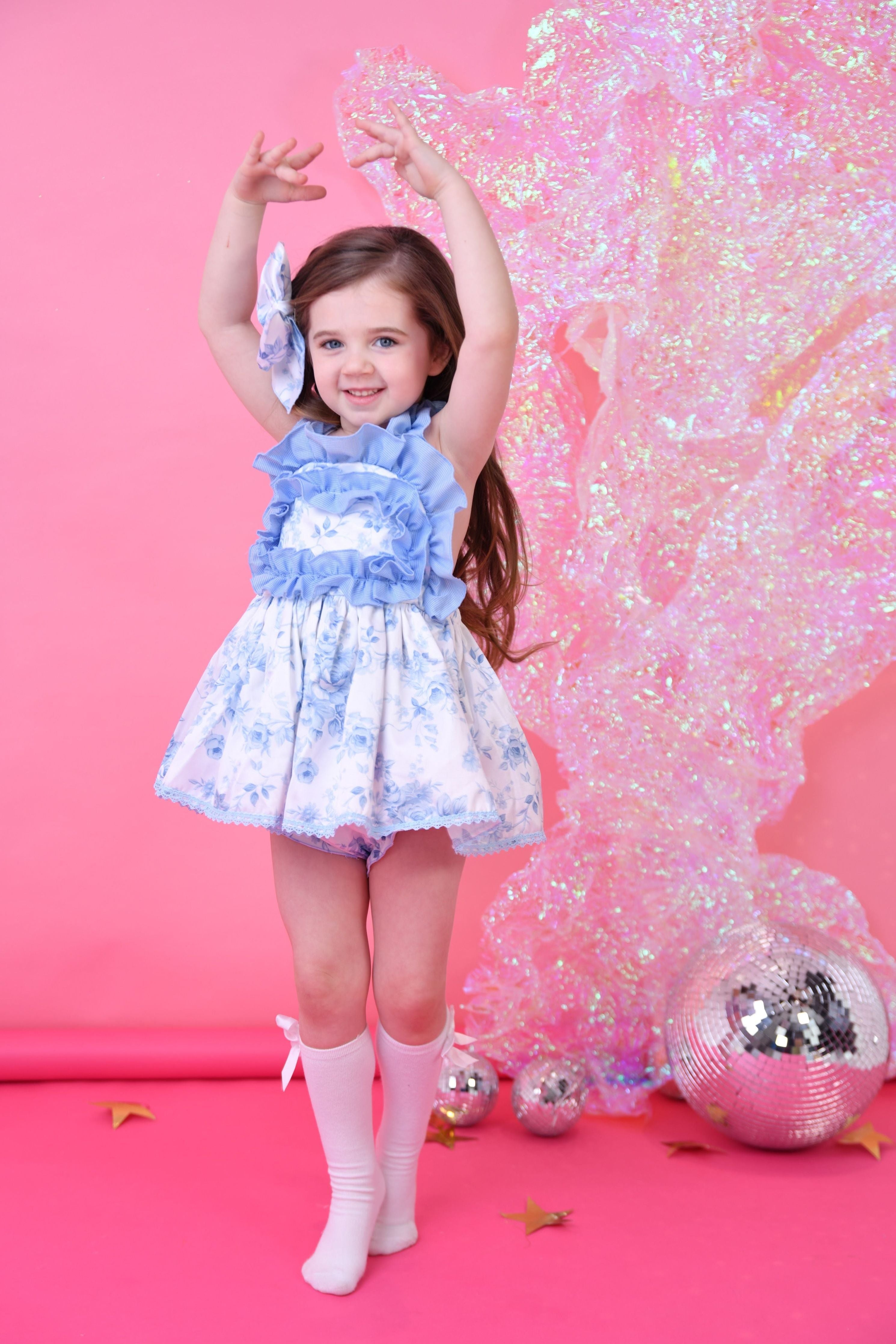 SS25 Ela Confeccion Blue Toile Dress, Knickers & Bonnet Ela Confeccion