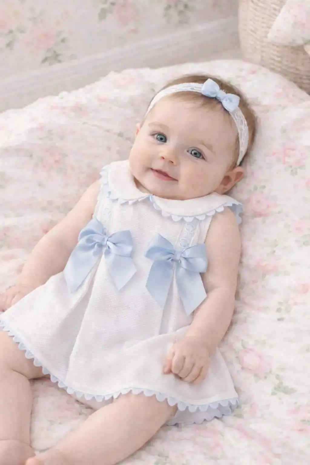 SS26 Baby Girls Blue Ribbon Pique A Line Dress