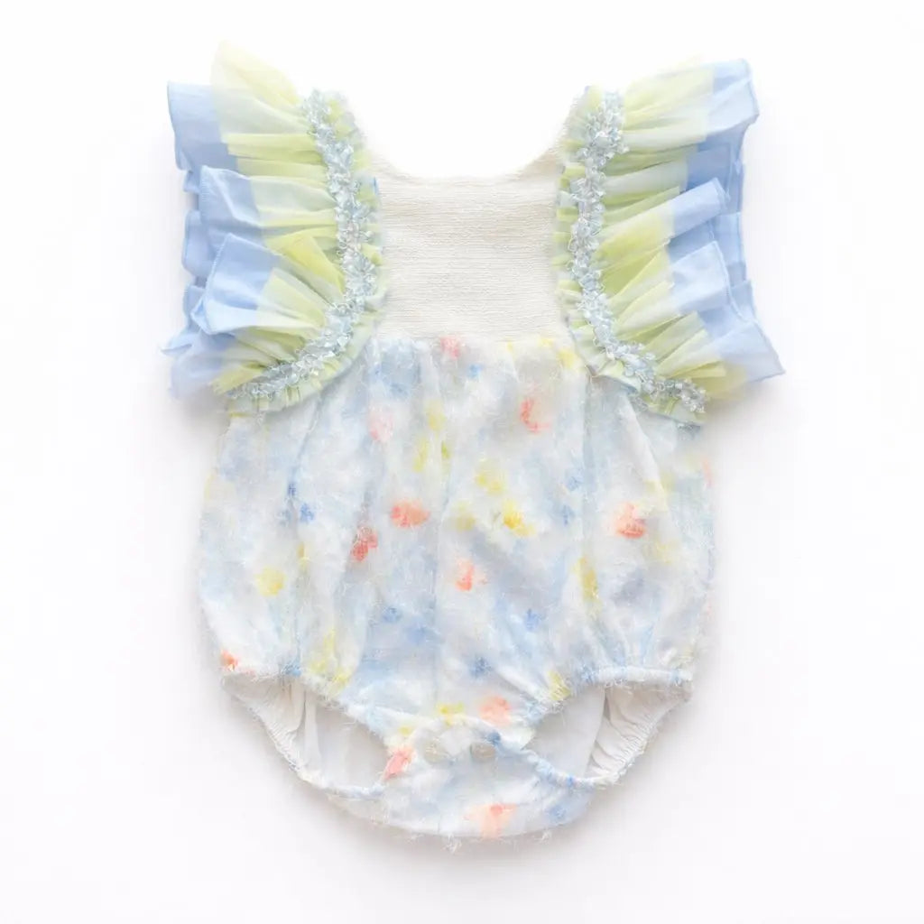 SS26 Baby Girls Multi Tulle Blue Romper Dainty Delilah