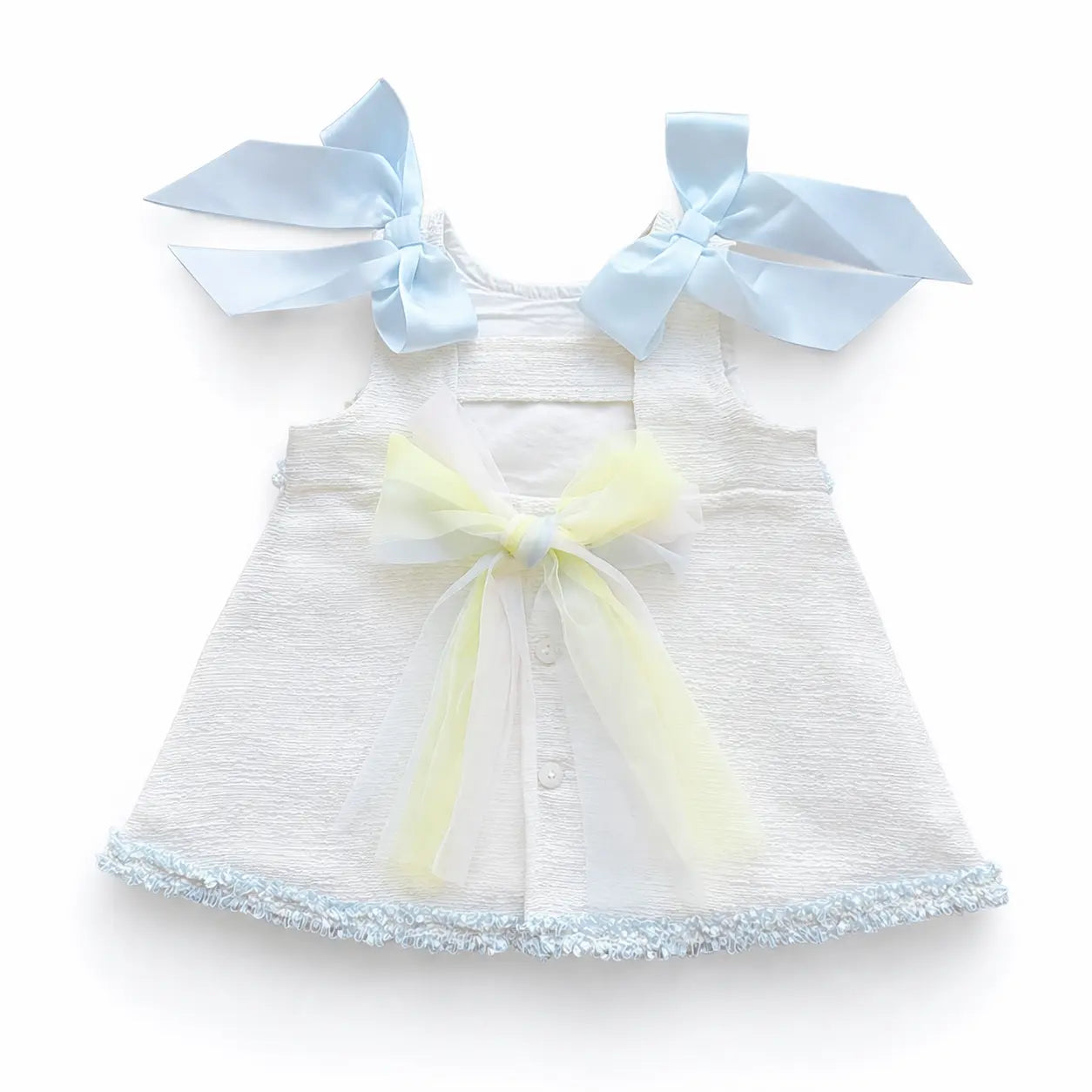 SS26 Baby Girls Blue Spot Open Back Tulle Dress Dainty Delilah