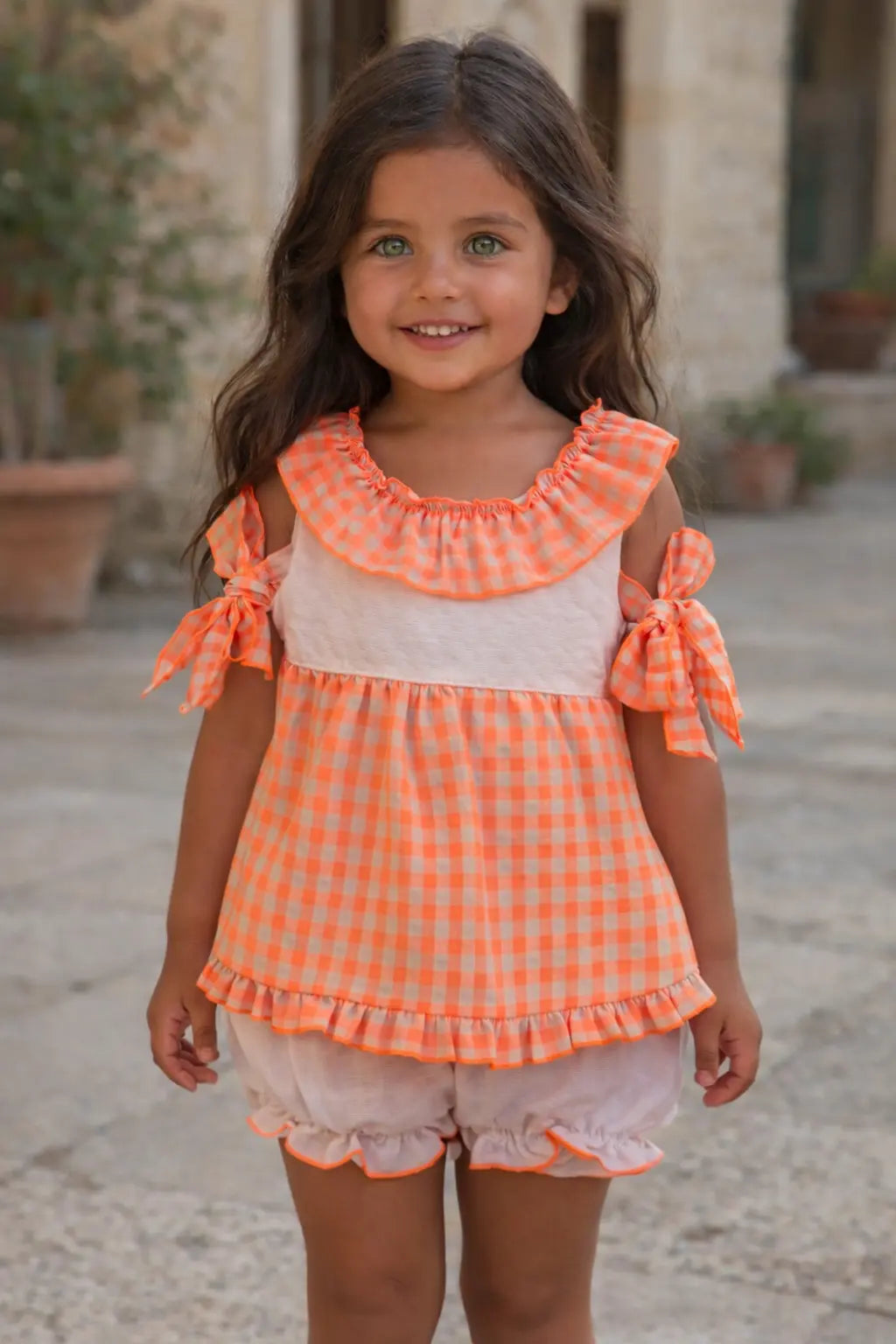 SS26 Babine Girls Neon Gingham Short Set Babine