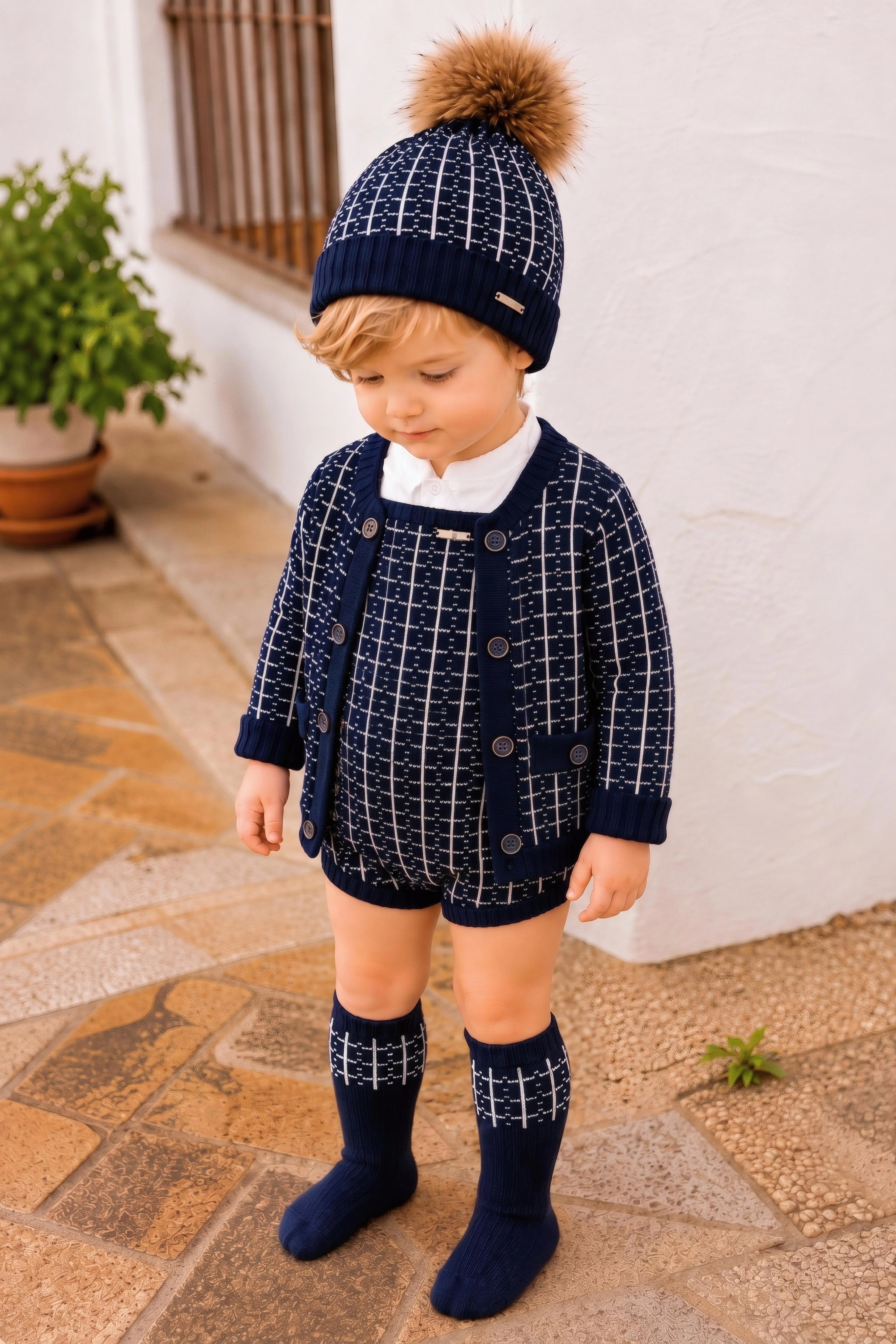 AW26 Rahigo Baby Boys Navy Blue Knitted Romper 5P Set Rahigo Moda Infantil