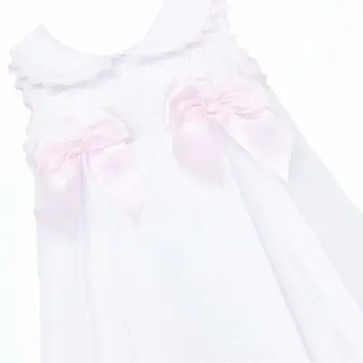 Baby Girls White / Pink Pleated Pique A Line Dress Dainty Delilah