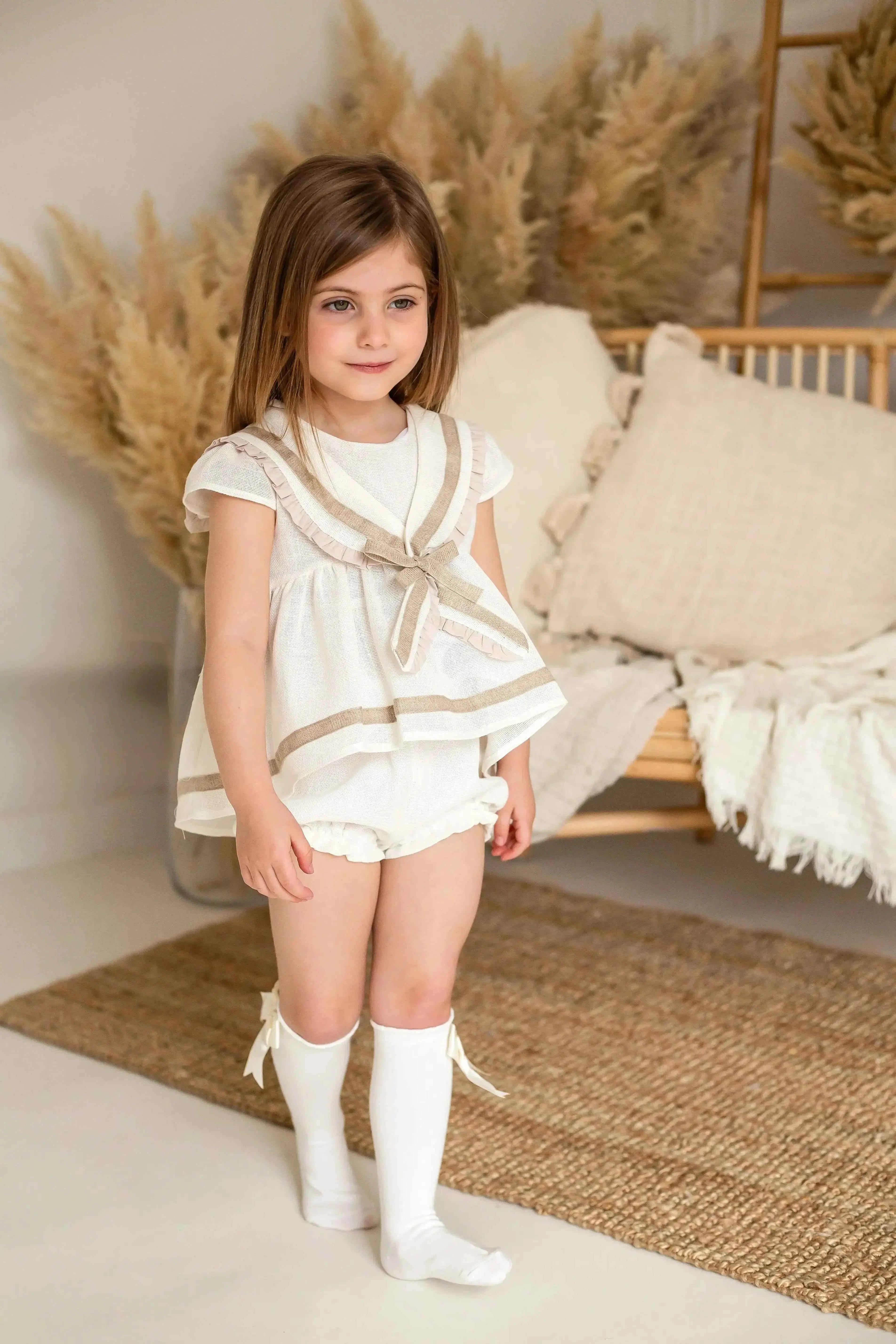 Exclusive Girls Cream & Camel Sailor Short Set