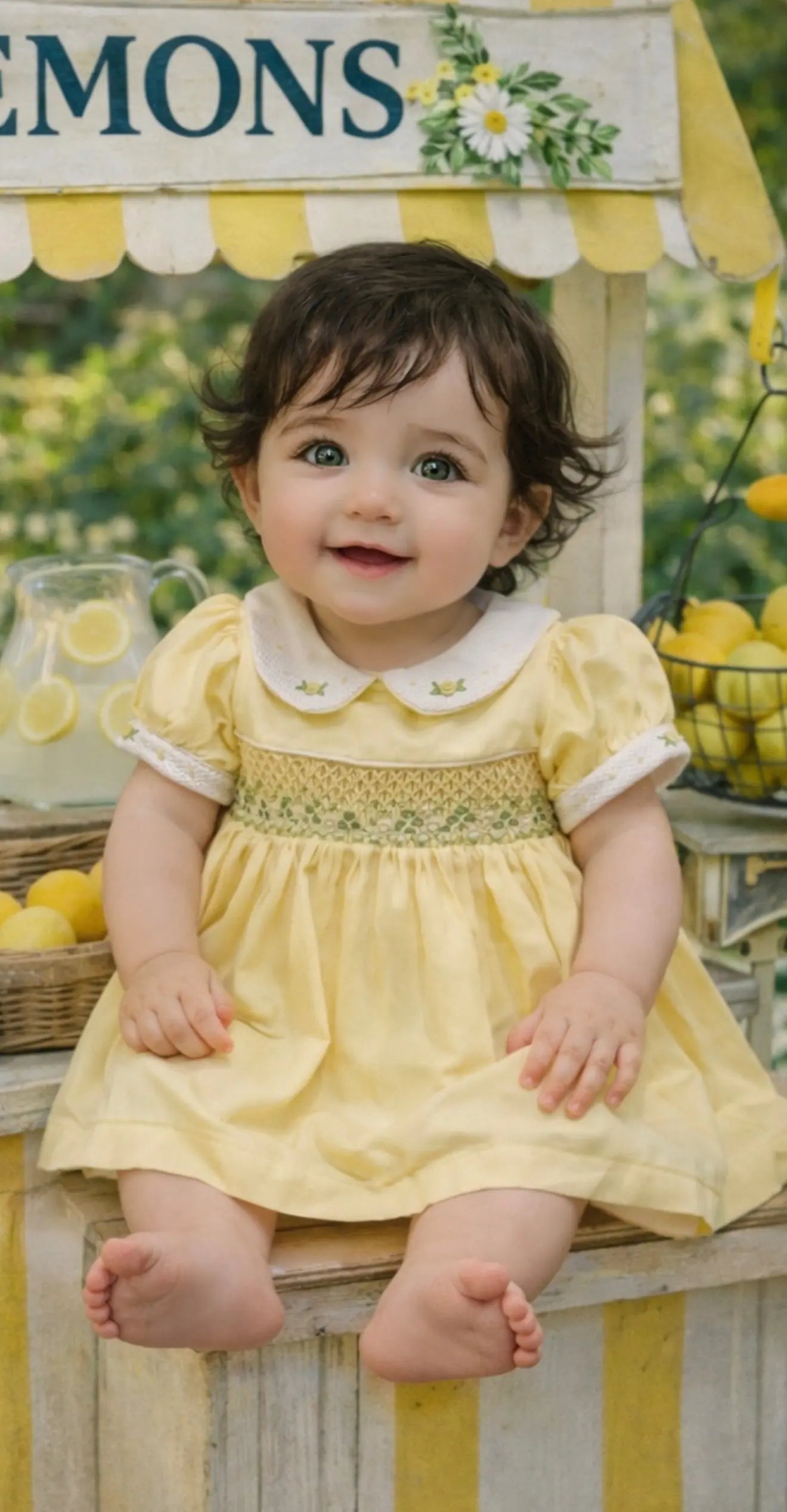 SS26 Baby Girls Lemon Easter Smock Dress Dainty Delilah