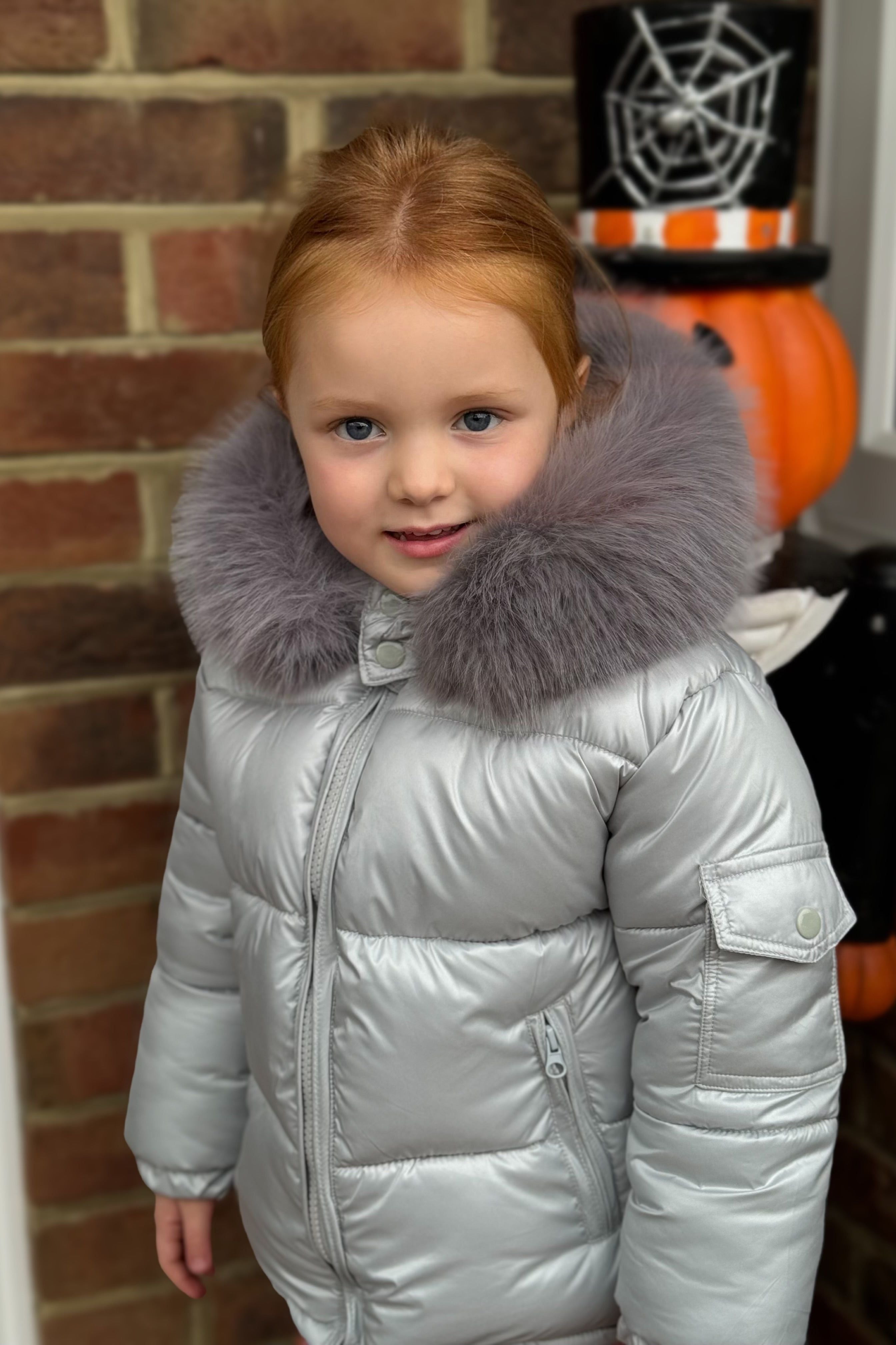 Unisex Grey Fur Hood Coat Dainty Delilah
