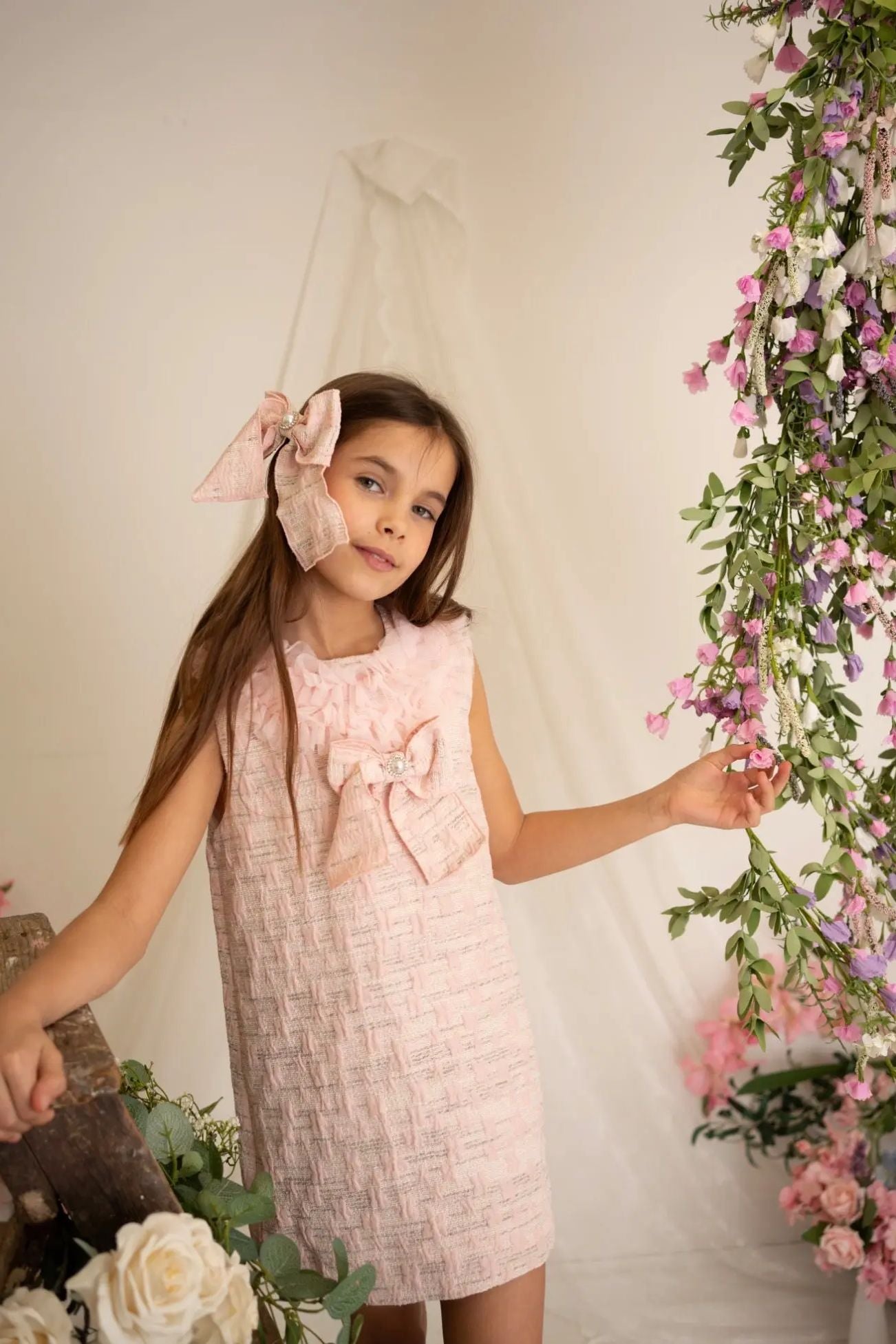 SS26 Naxos Girls Pink Ruffle Lace Tulle Dress Naxos