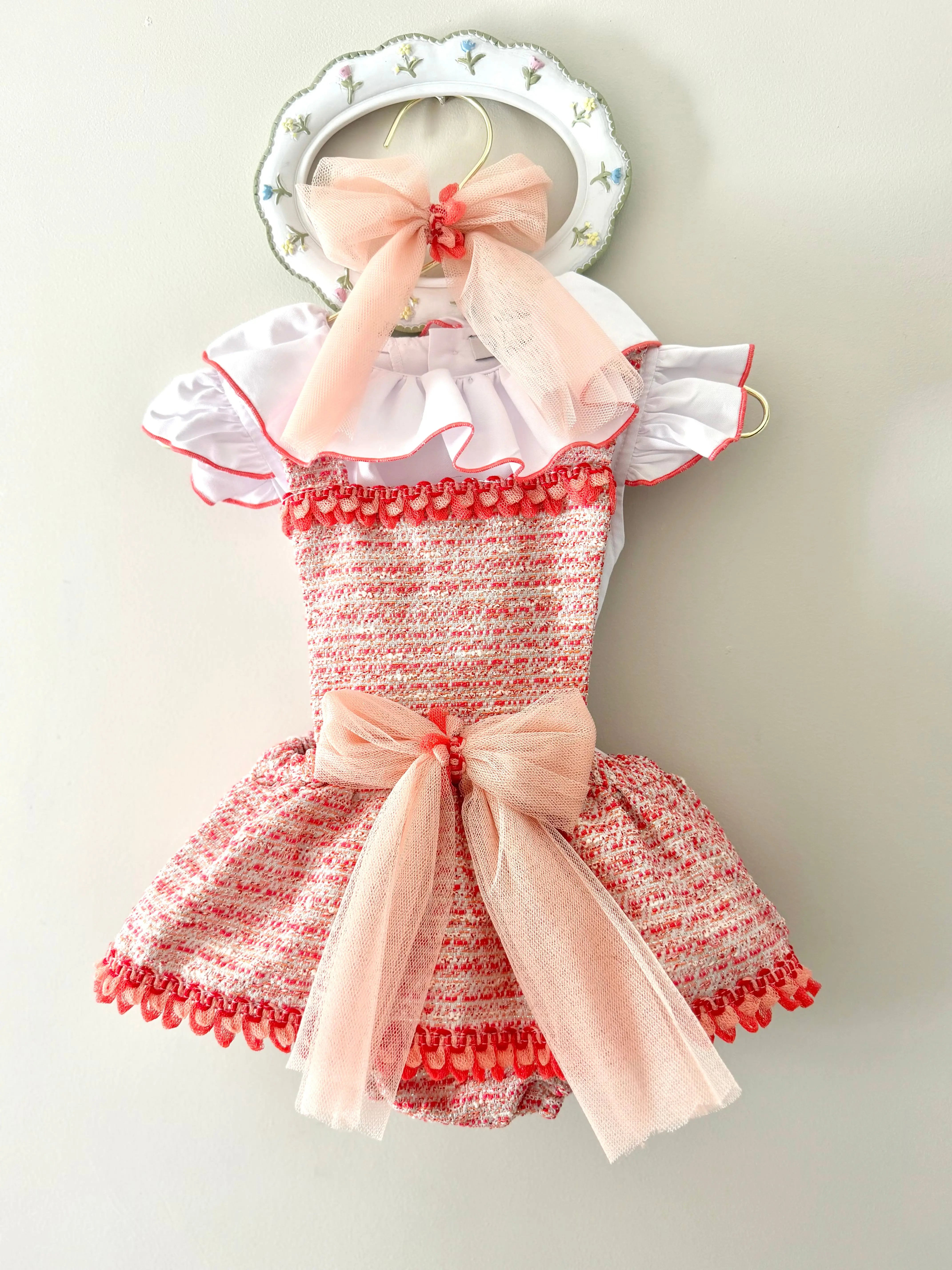 SS26 Naxos Baby Girls Coral & Peach Shirt & H Bar Romper Naxos