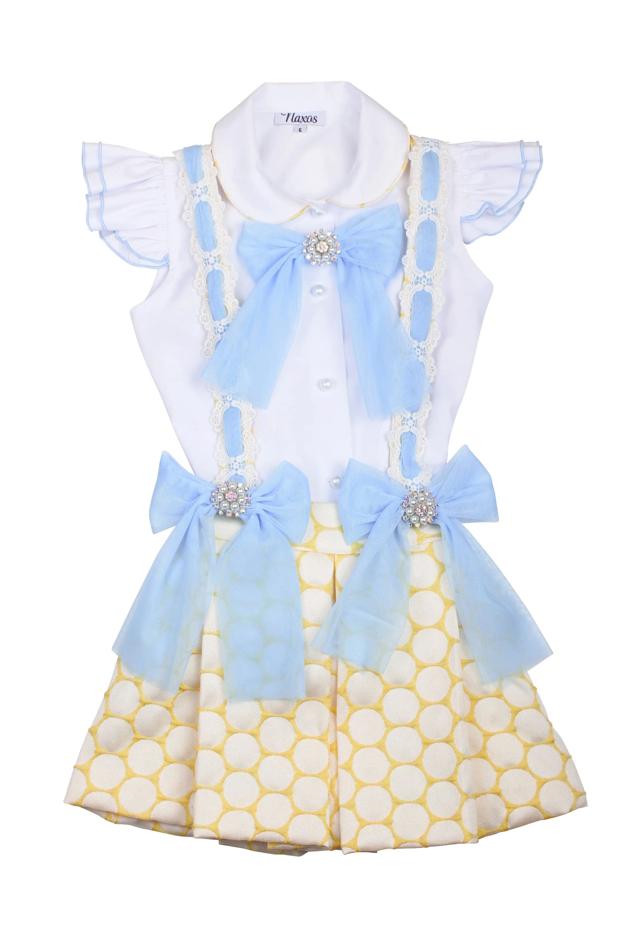 SS26 Naxos Girls Yellow & Blue Shirt & Pinafore Dress Naxos
