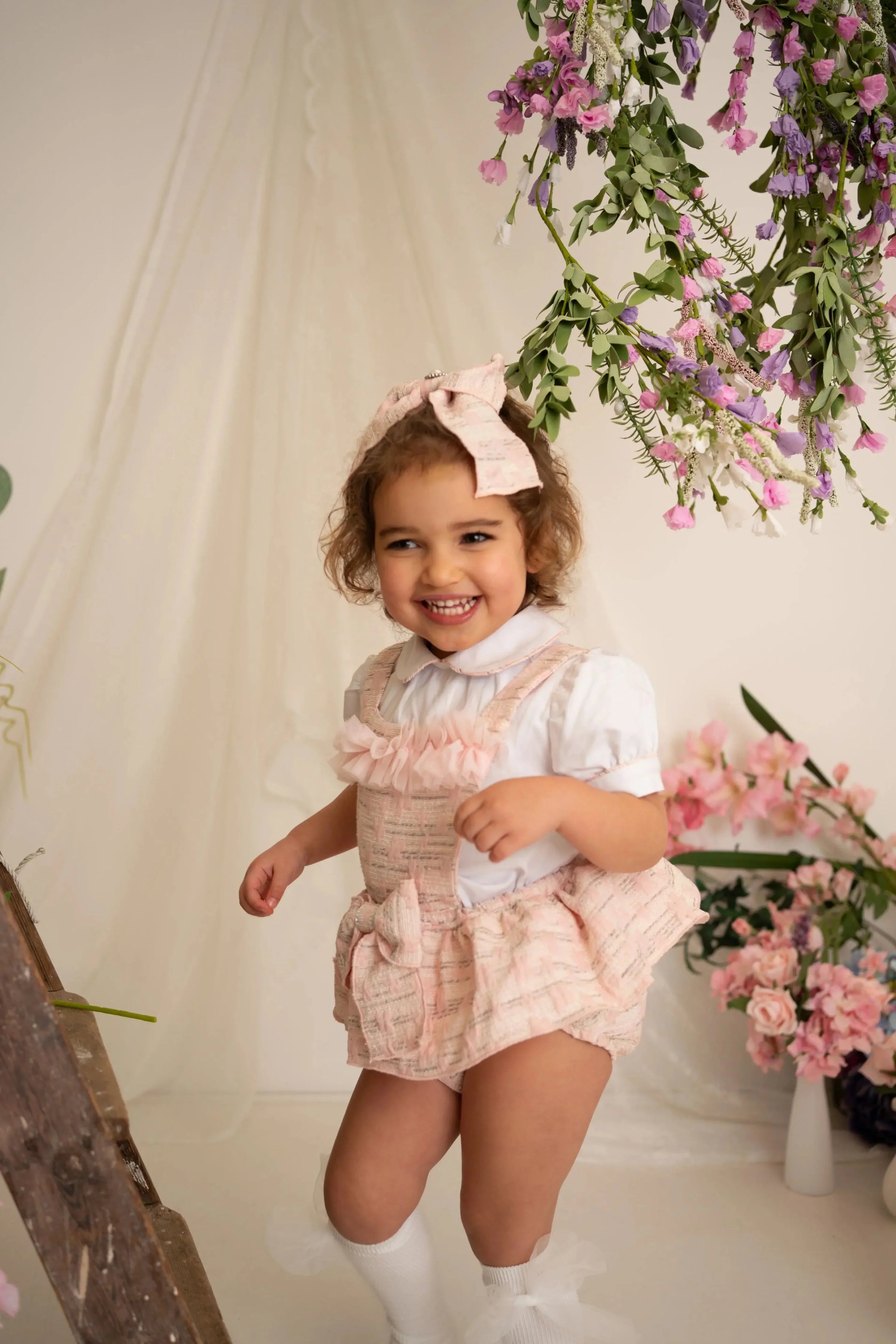 SS26 Naxos Baby Girls Pink Ruffle Shirt & H Bar Romper Naxos