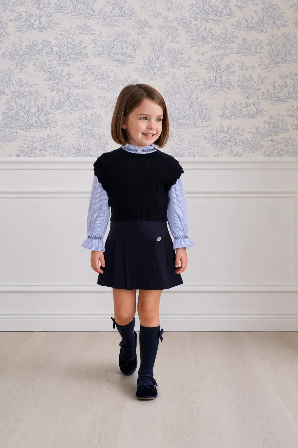 AW26 Miranda Girls Navy Three-Piece Skirt Set with Knitted Jumper Miranda