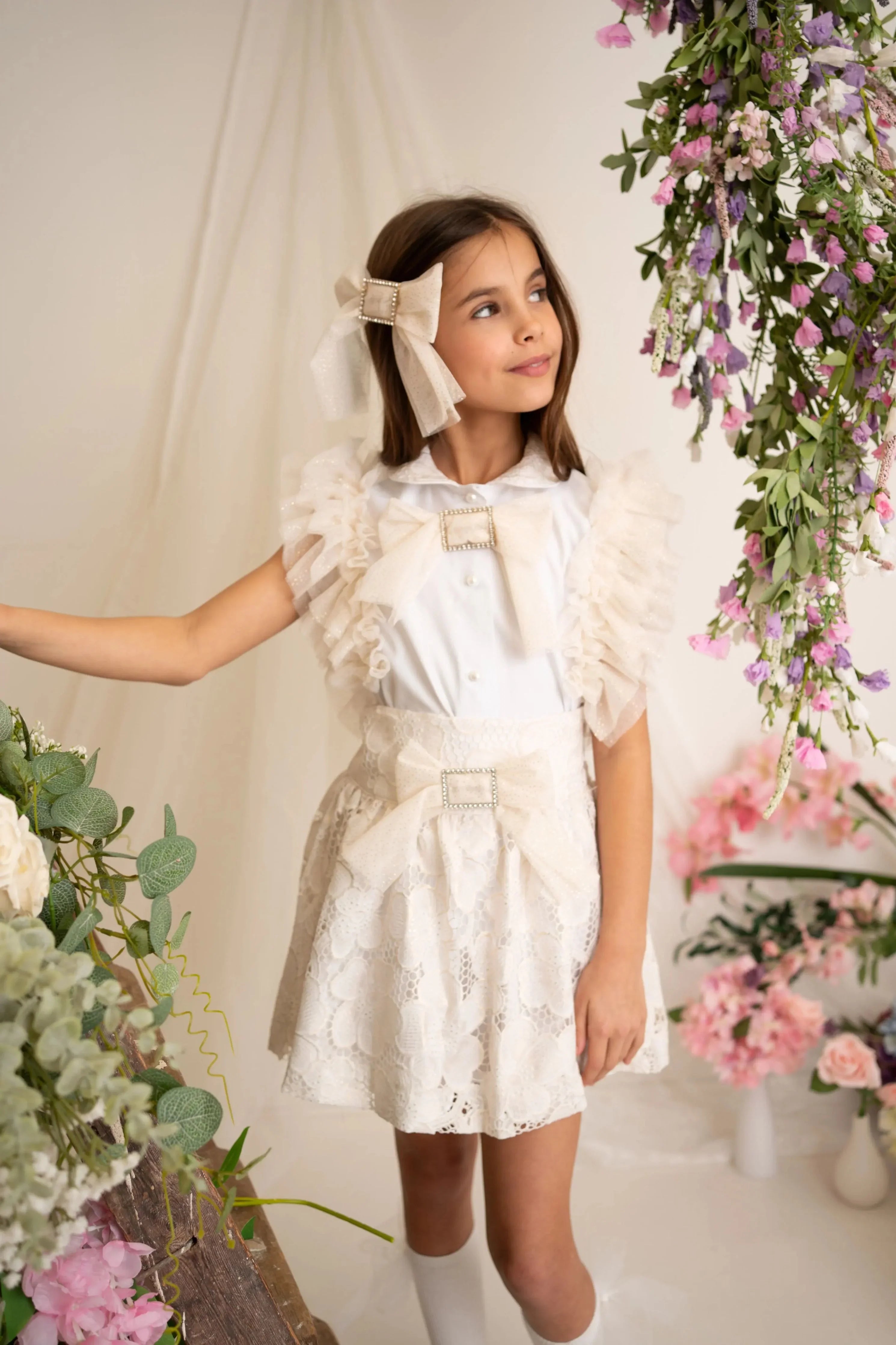 SS26 Naxos Girls Gold Glitter Lace Tulle Skirt Set Naxos