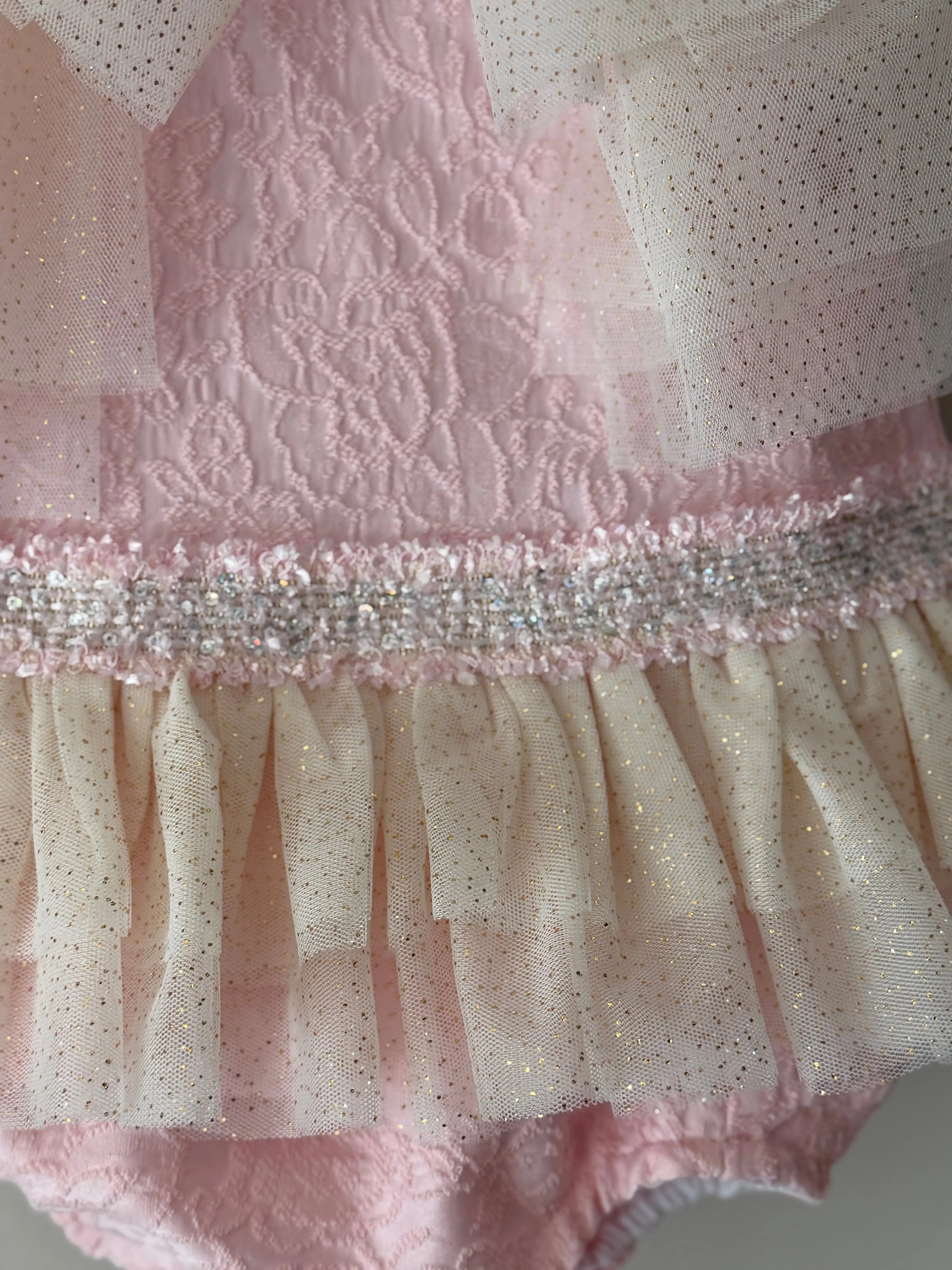 SS26 Naxos Baby Pink Damask Tulle Dress & Knickers Naxos