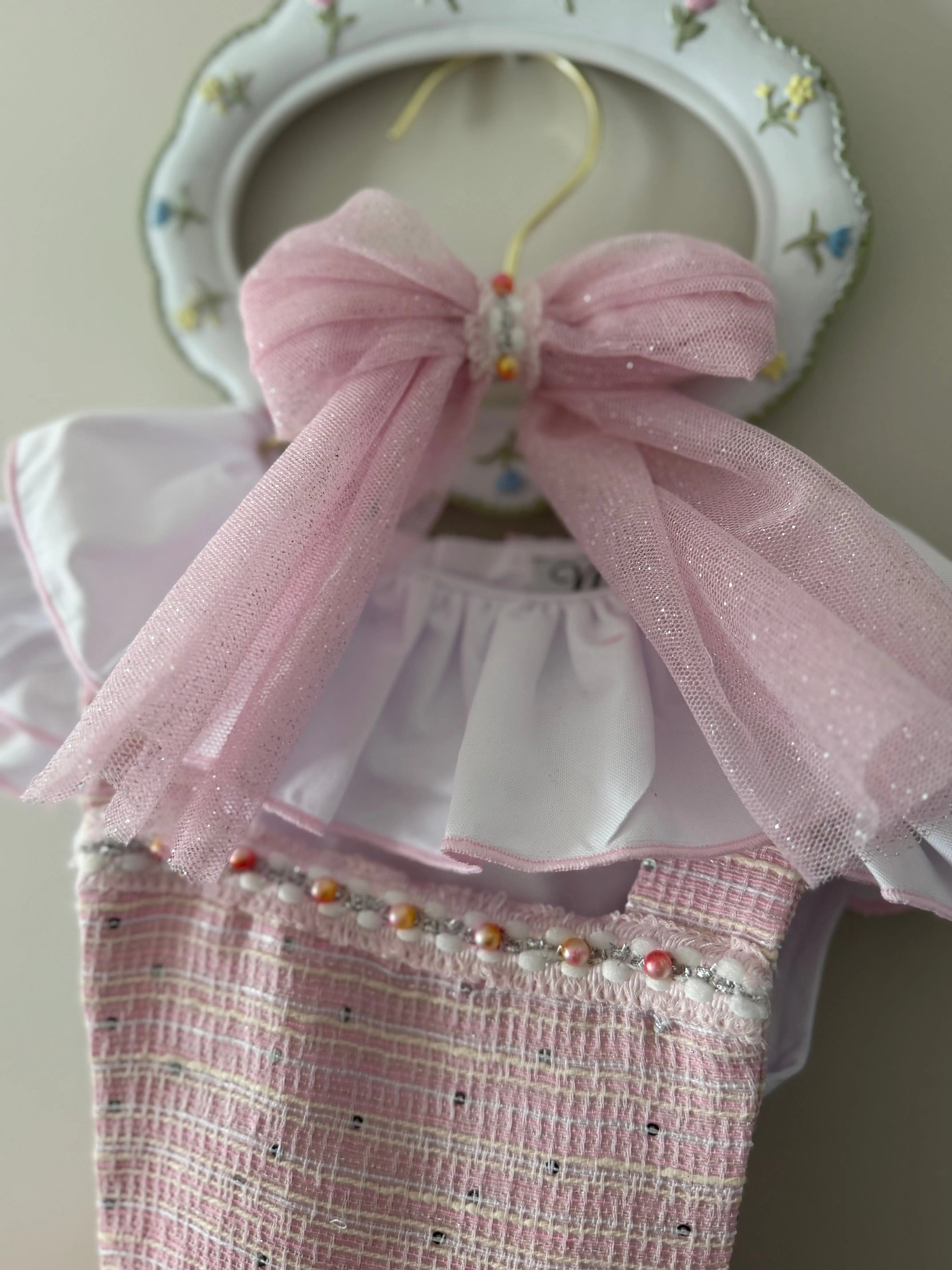 SS26 Naxos Baby Girls Pink Sequin Shirt & H Bar Romper Naxos