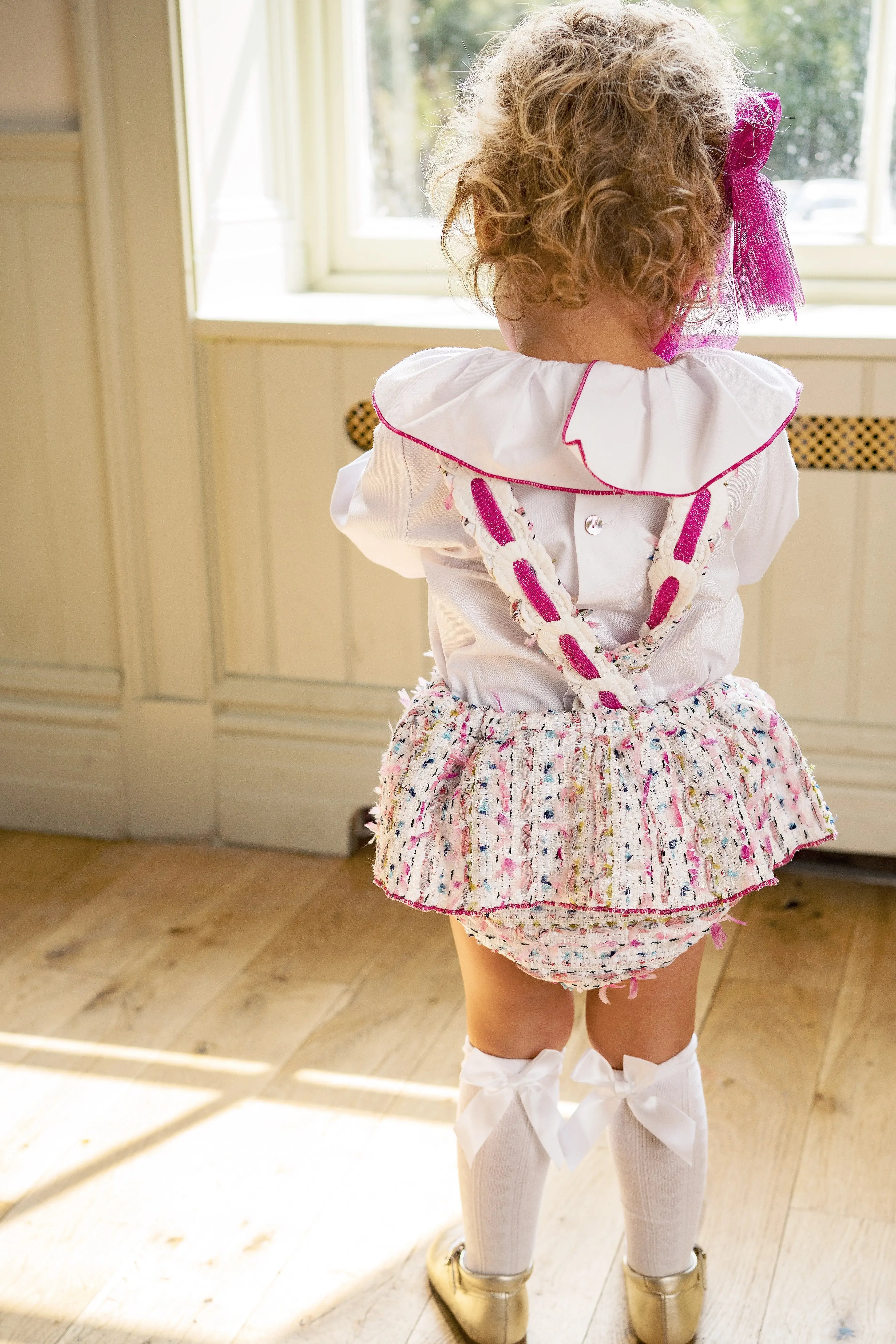 AW25 Naxos Baby Girls Hot Pink Tweed Romper Set Naxos