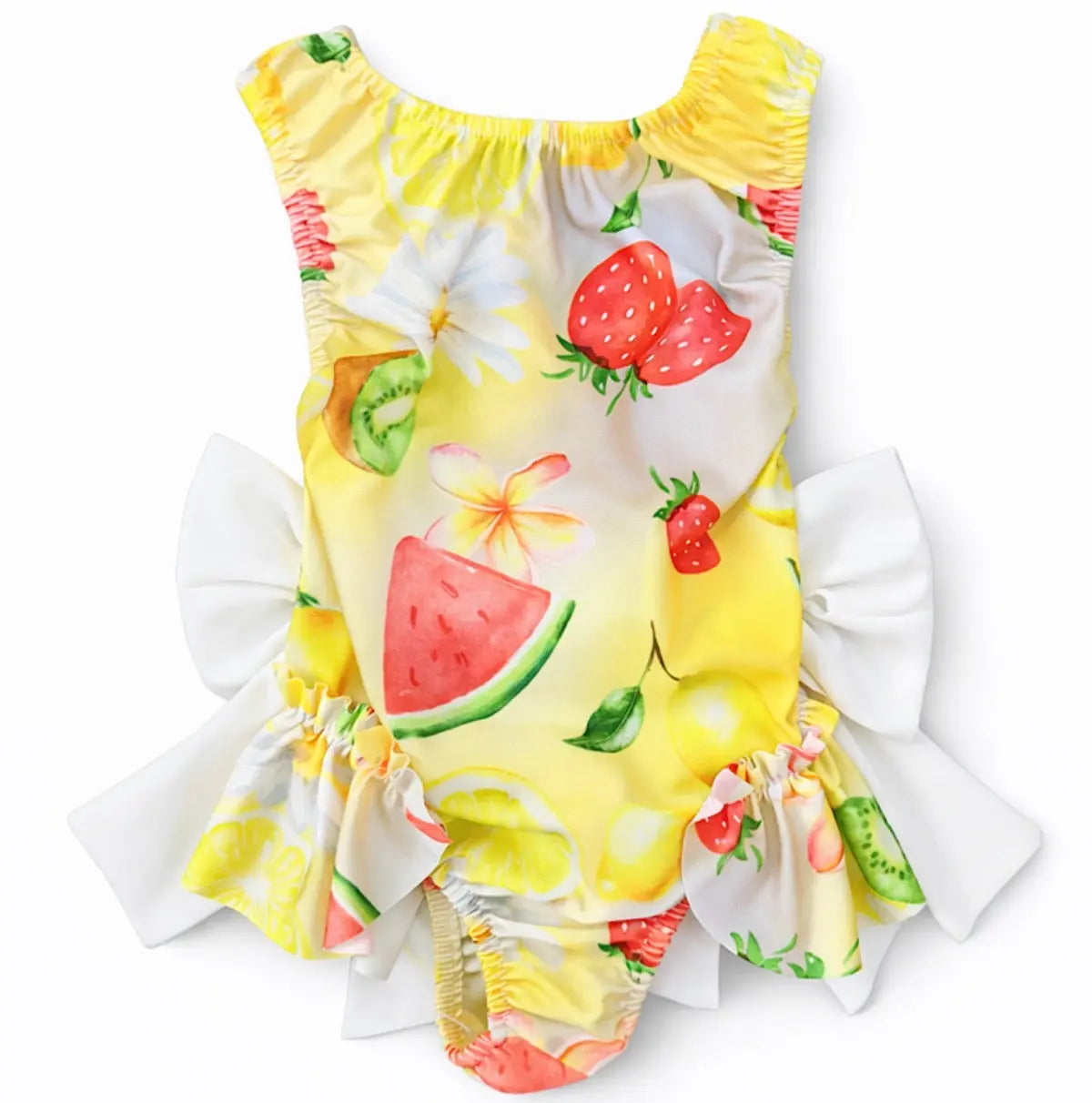 Girls Summer Lemon Fruit Frilly Bow Swimming Costume Dainty Delilah