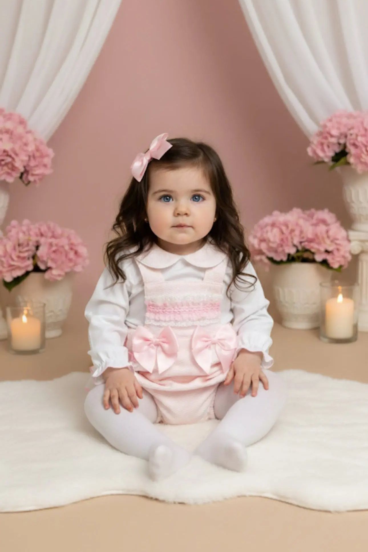 AW25 Baby Girls Pink Bow Pique Romper Dainty Delilah