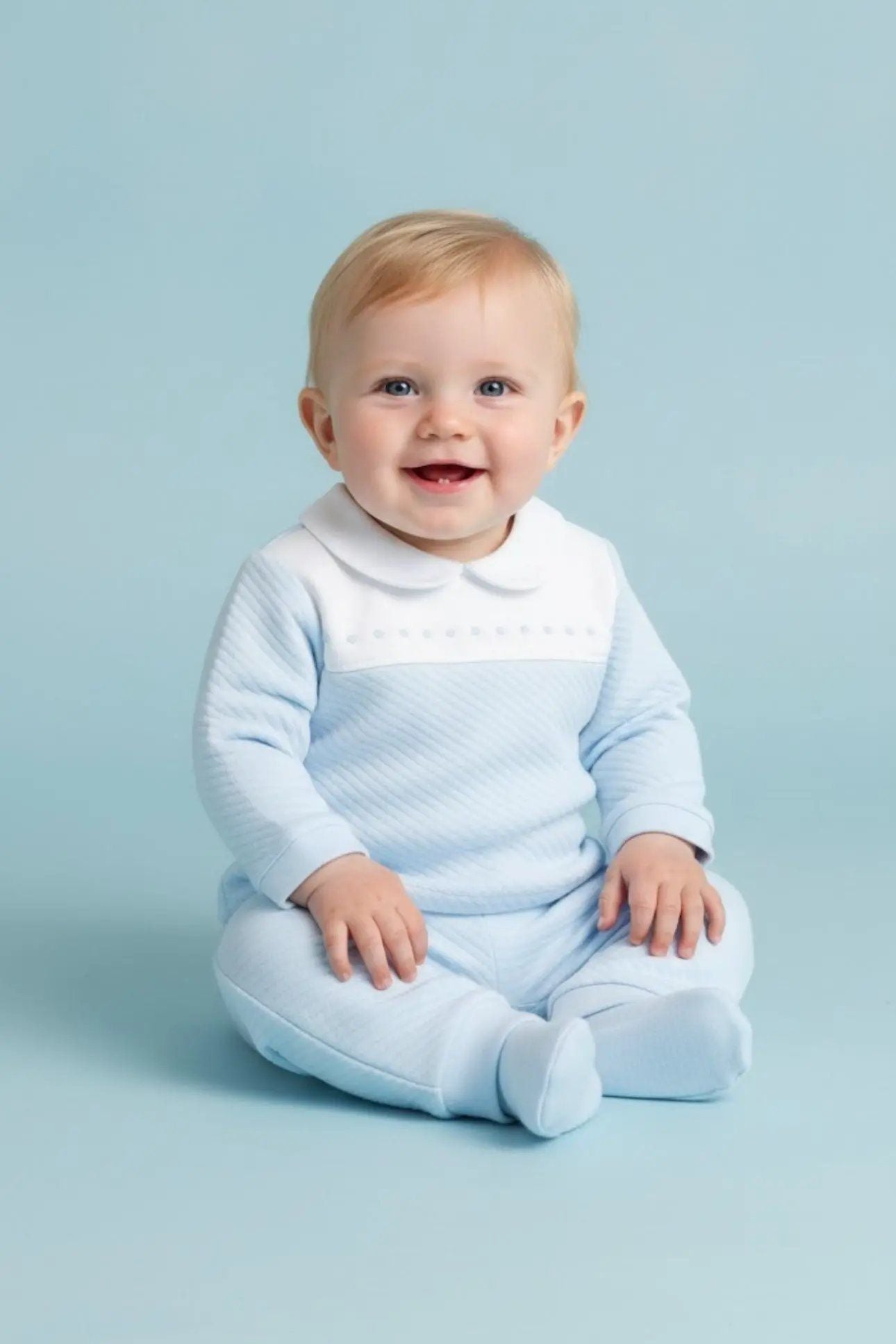 Boys Baby Blue & White Spot Cotton Tracksuit Dainty Delilah