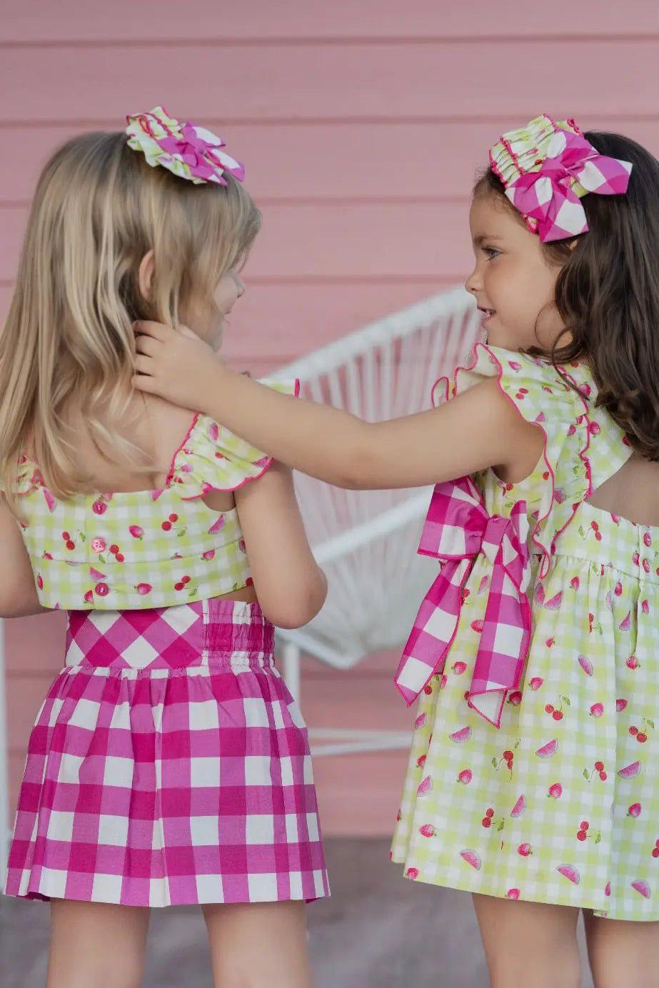SS25 Girls Miranda Lime Cherries Skirt Set Miranda