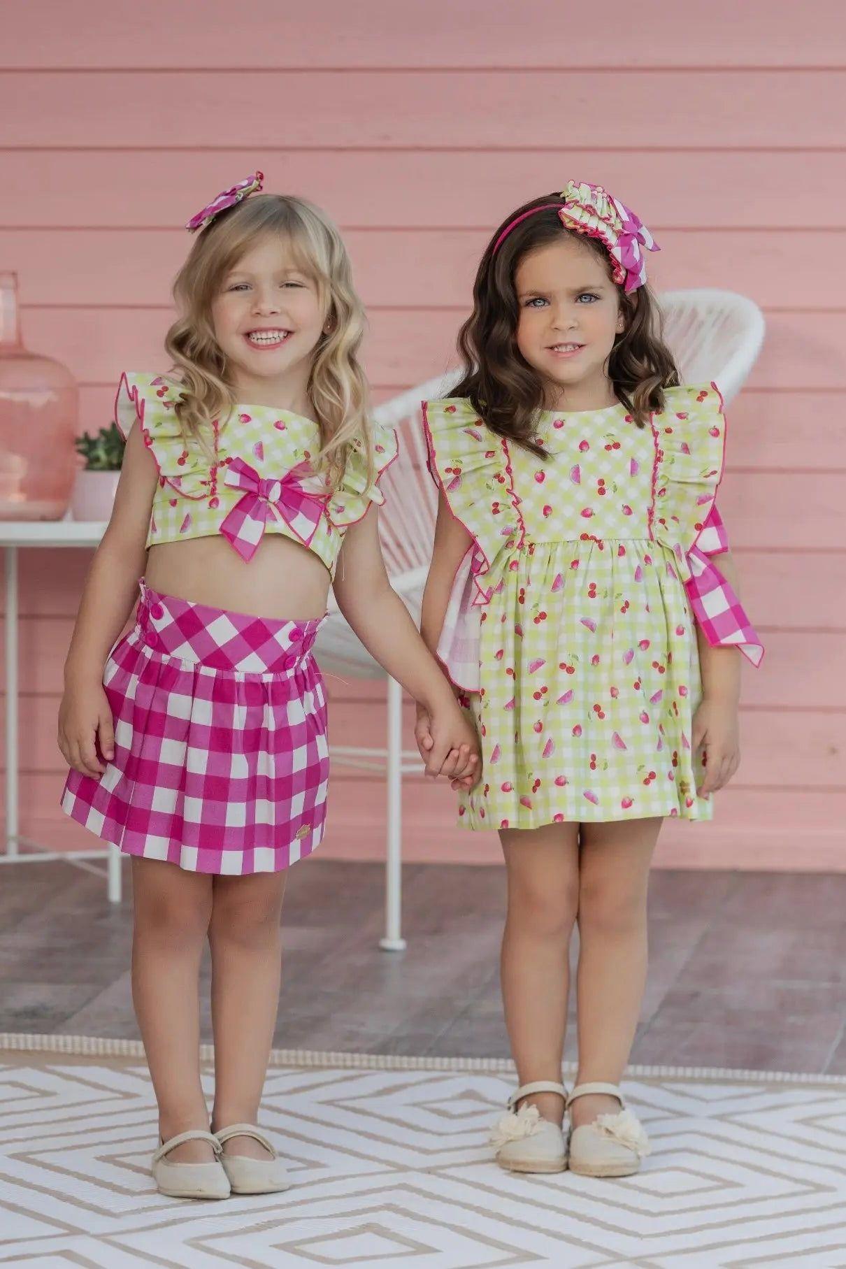 SS25 Girls Miranda Lime Cherries Skirt Set Miranda