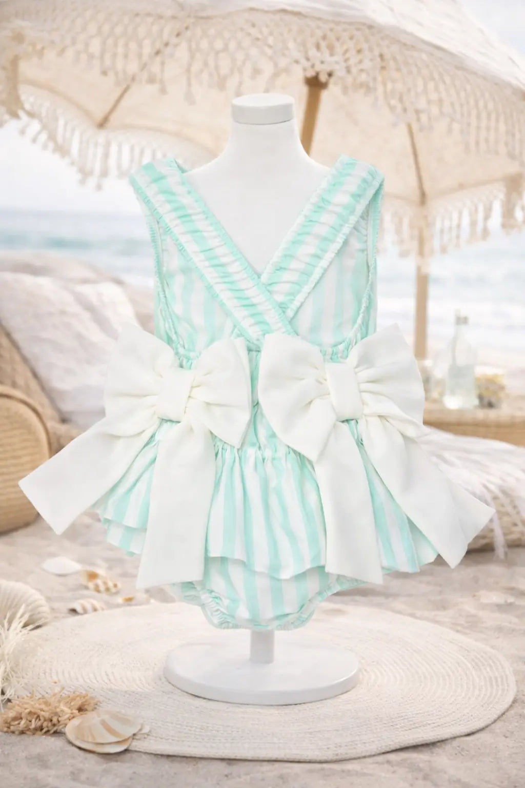Girls Summer Mint Stripe Swimming Costume Dainty Delilah