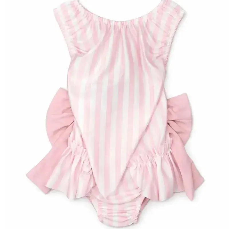 Girls Summer Pink Stripe Swimming Costume Dainty Delilah