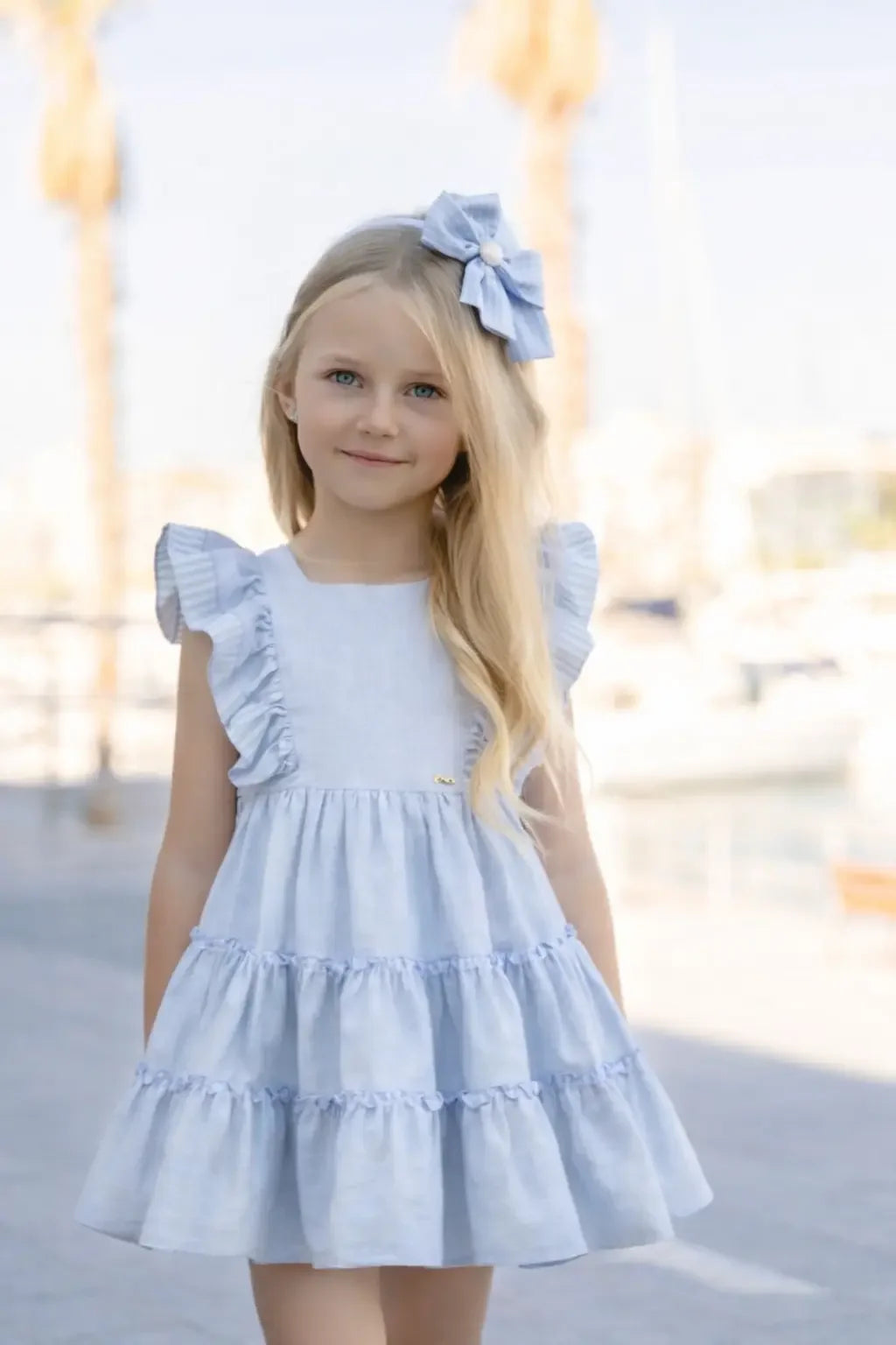 Miranda Girls Blue & White Stripe Linen Dress Miranda