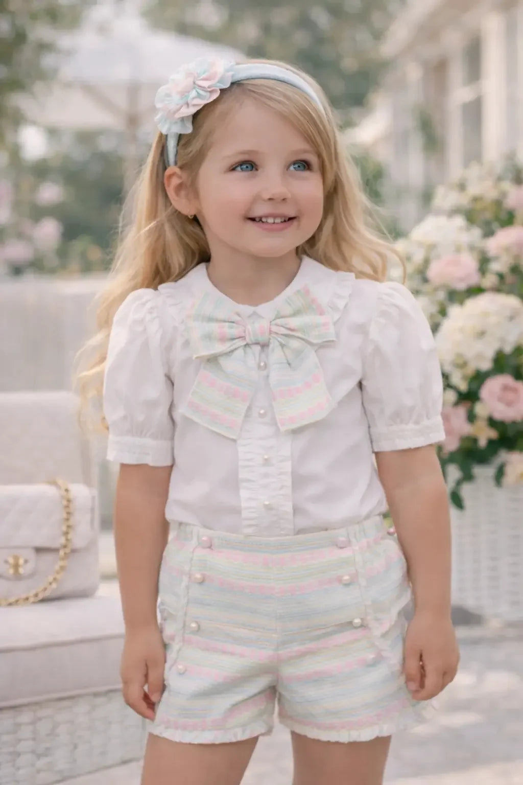 Rochy Girls Pastel Tweed Blouse & Short Set Rochy