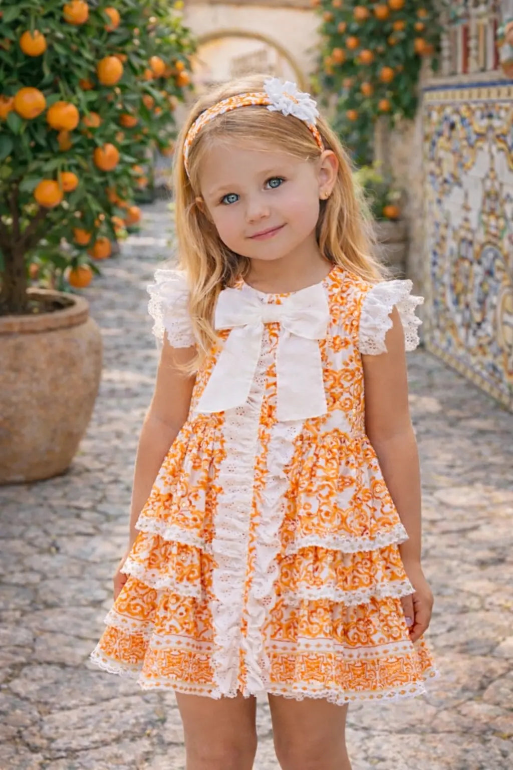 Rochy Girls Orange D&G Print Summer Dress Rochy