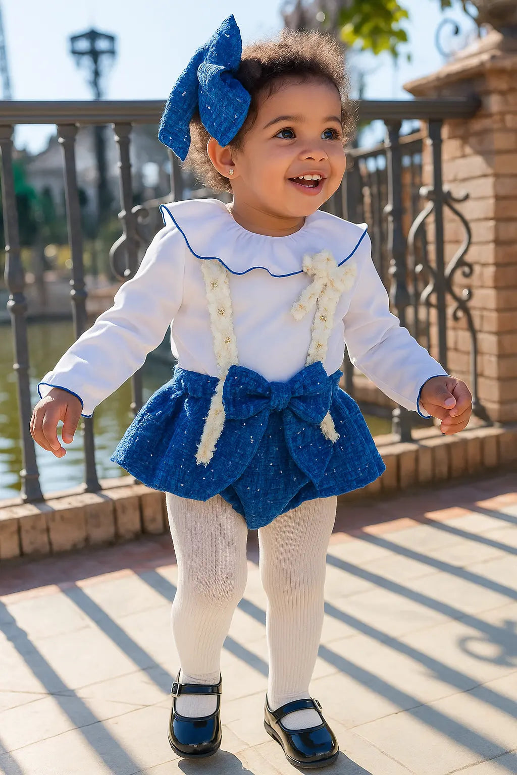 AW25 Naxos Baby Girls Royal Blue Tweed Romper Set Naxos