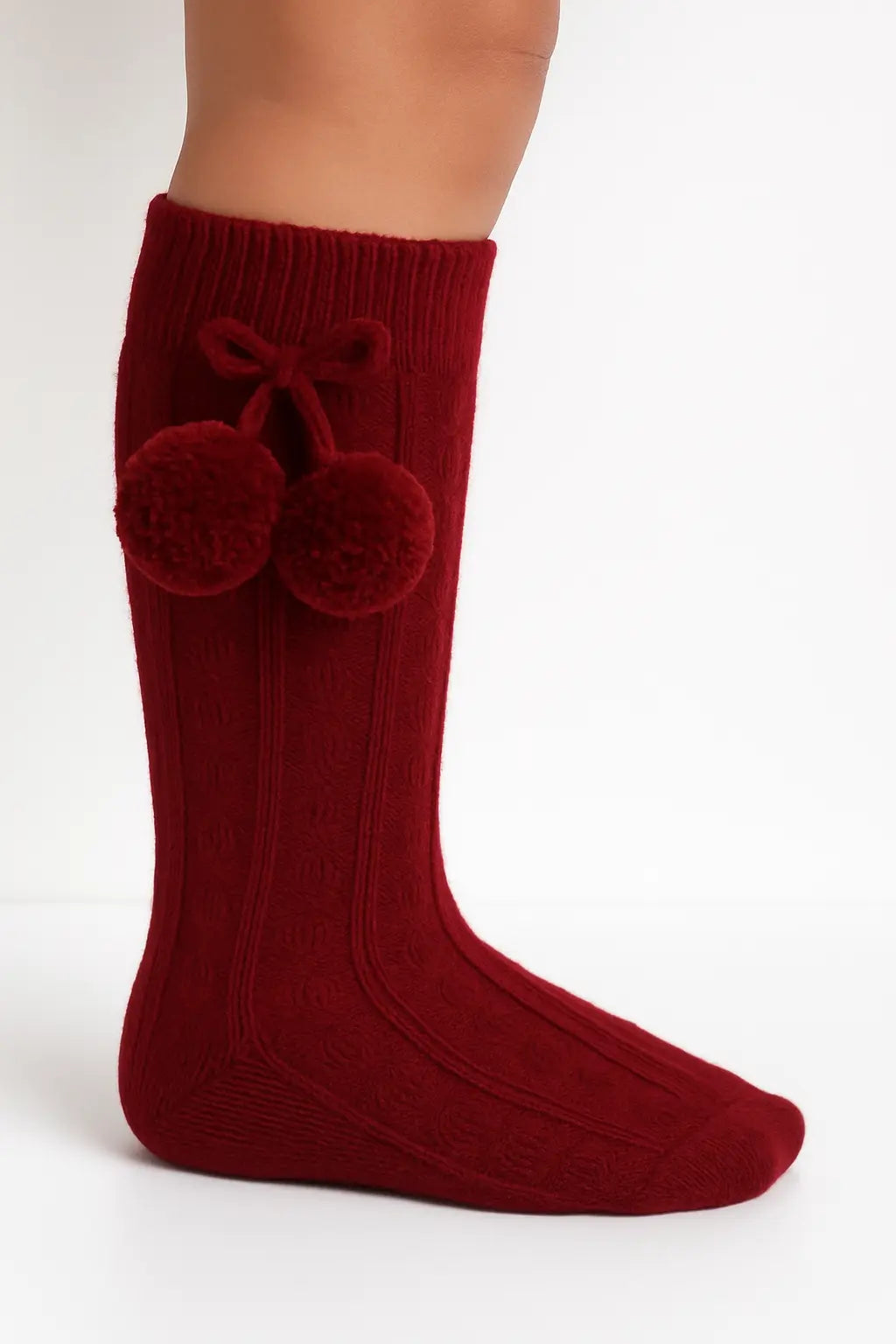 Wine Spanish Pom Pom Knee Socks Dainty Delilah