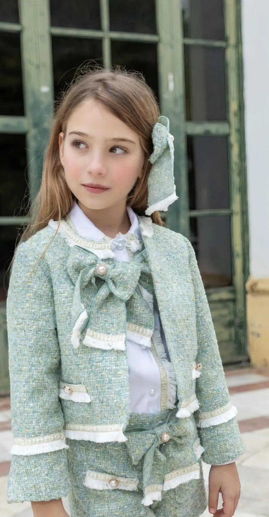 AW26 Naxos Emerald Tweed Blazer, Shirt & Skirt Set Naxos