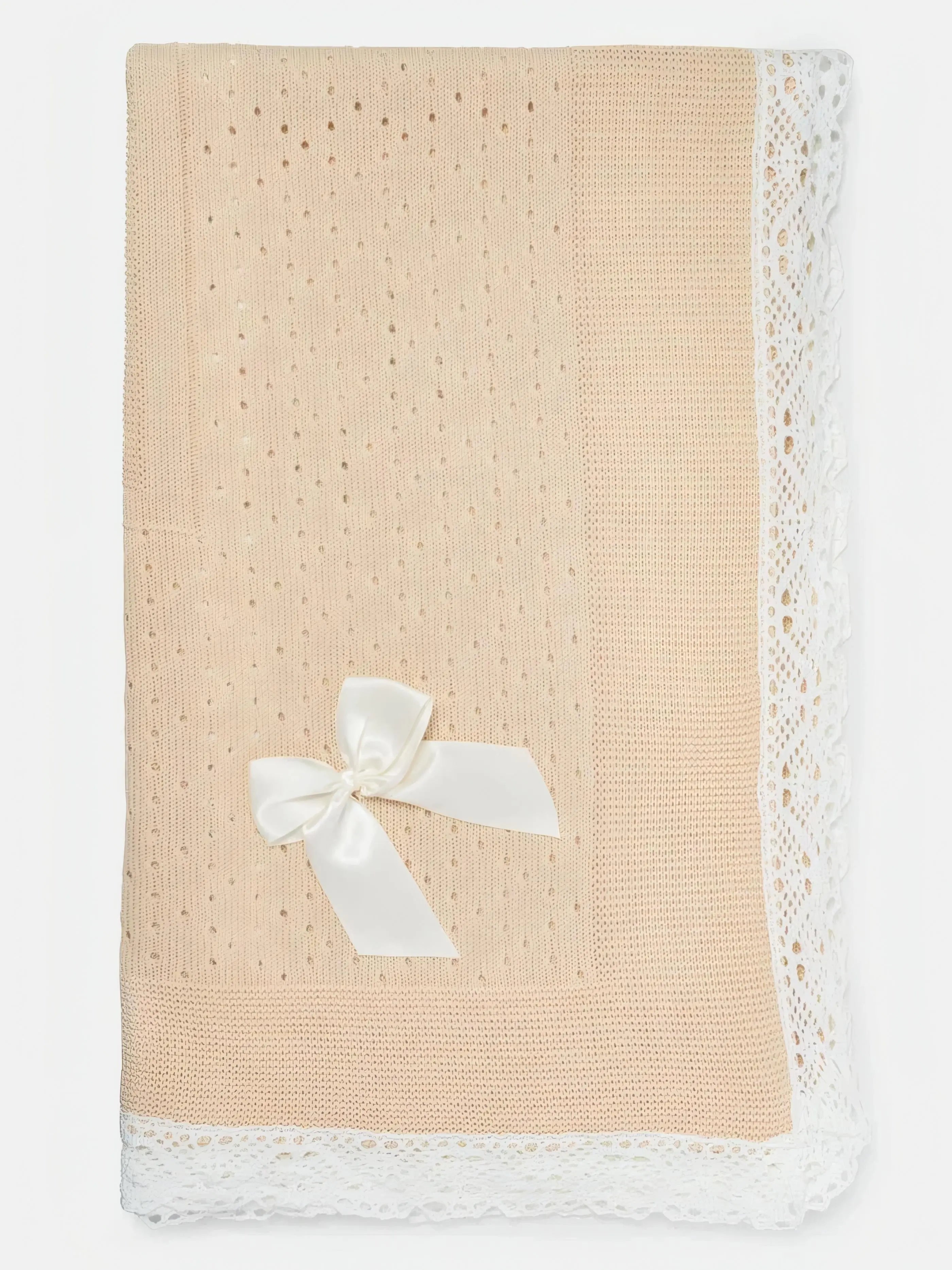 AW26 Baby Open Dot Knitted Spanish Blanket with Bow - Beige & Ivory Dainty Delilah