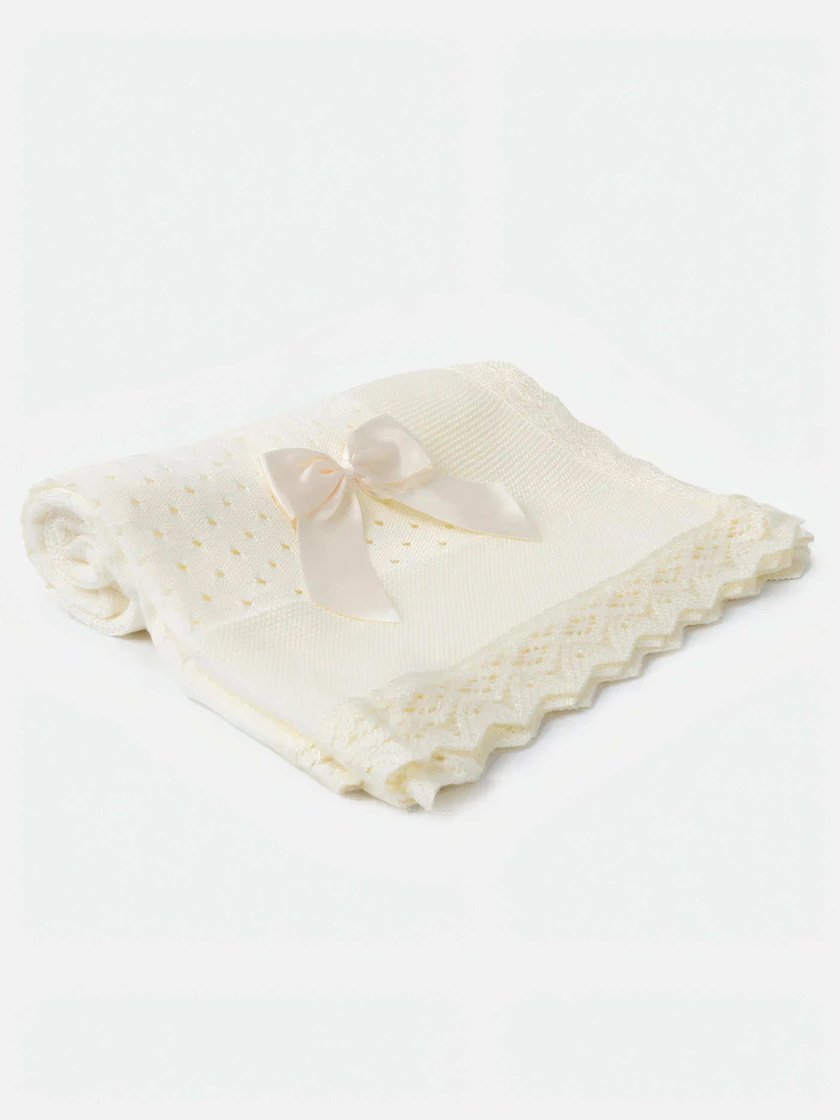 AW26 Baby Open Dot Knitted Spanish Blanket with Bow - Ivory Dainty Delilah
