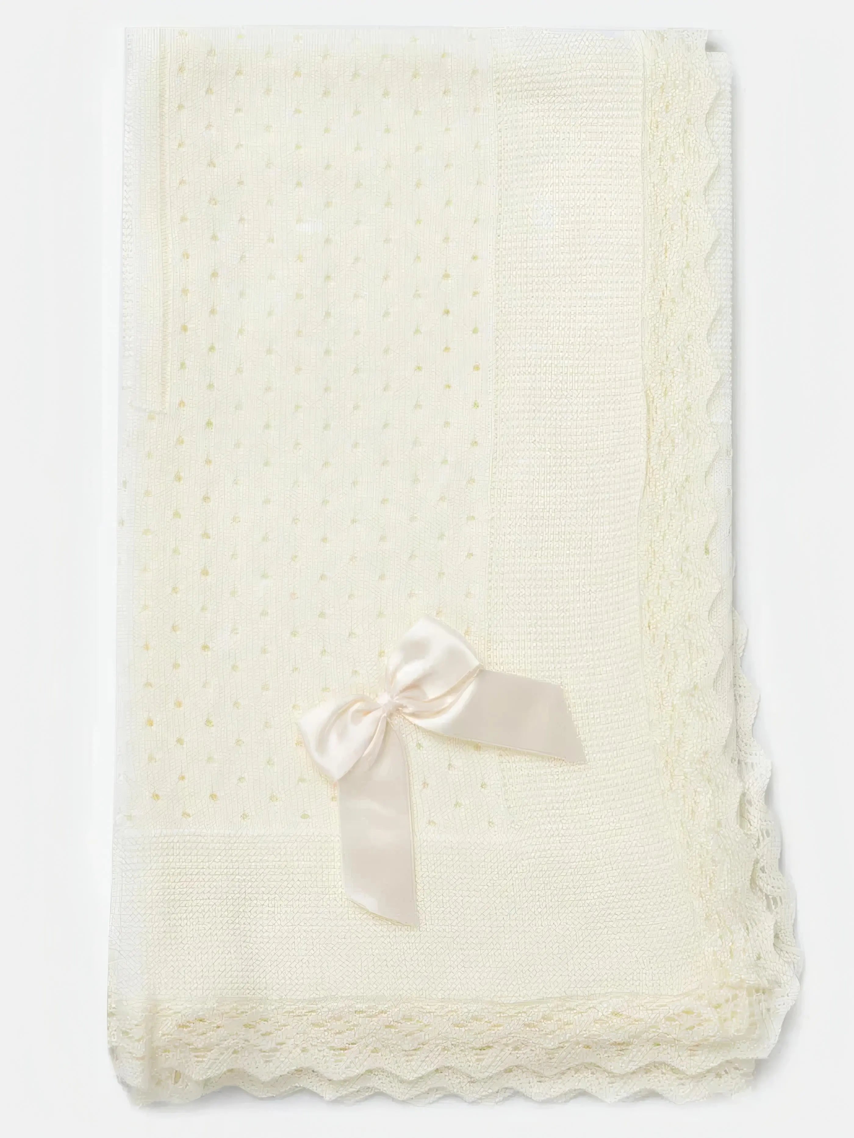 AW26 Baby Open Dot Knitted Spanish Blanket with Bow - Ivory Dainty Delilah