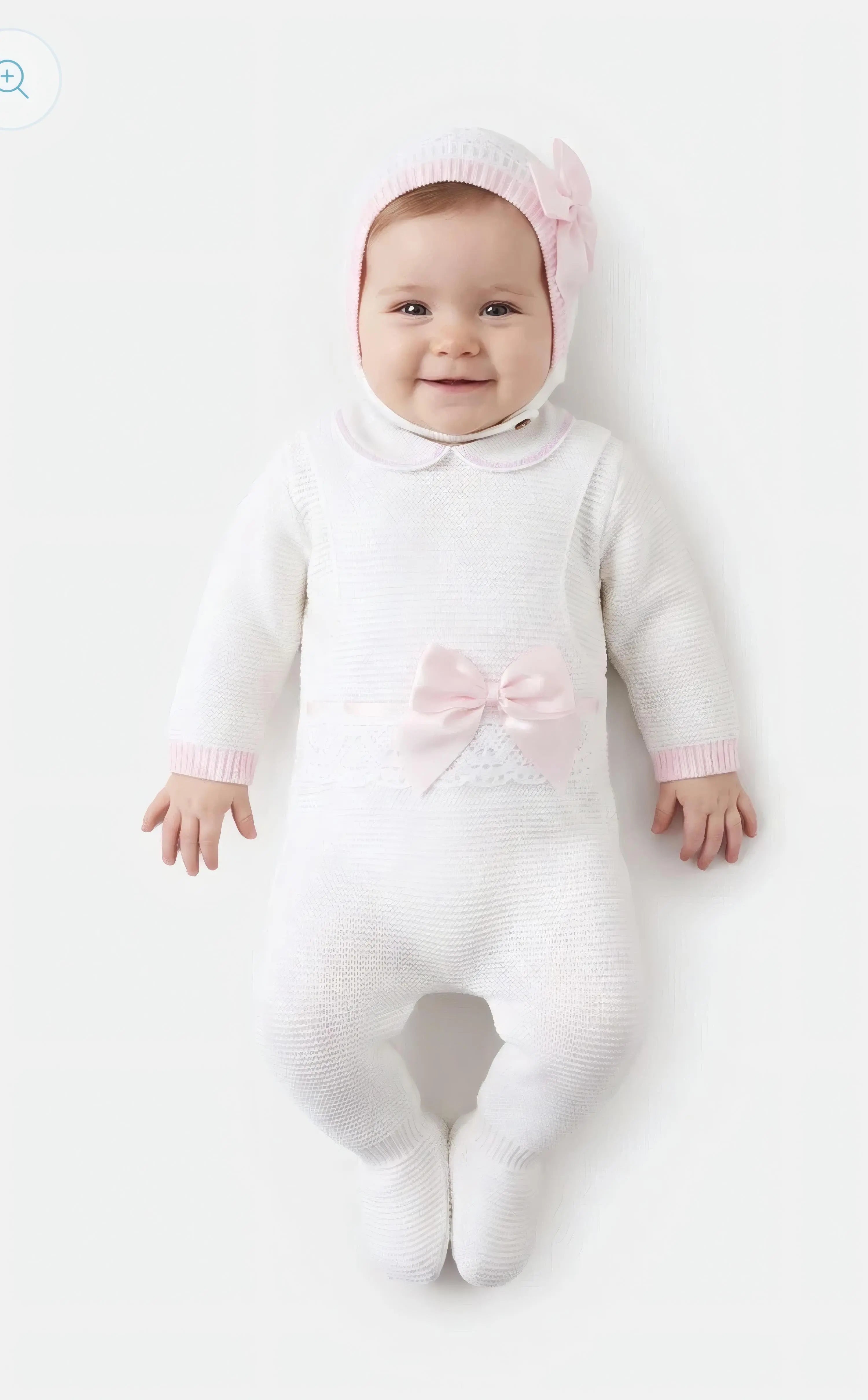 AW26 Baby Girls White & Pink Spanish Baby Knitted Set Dainty Delilah