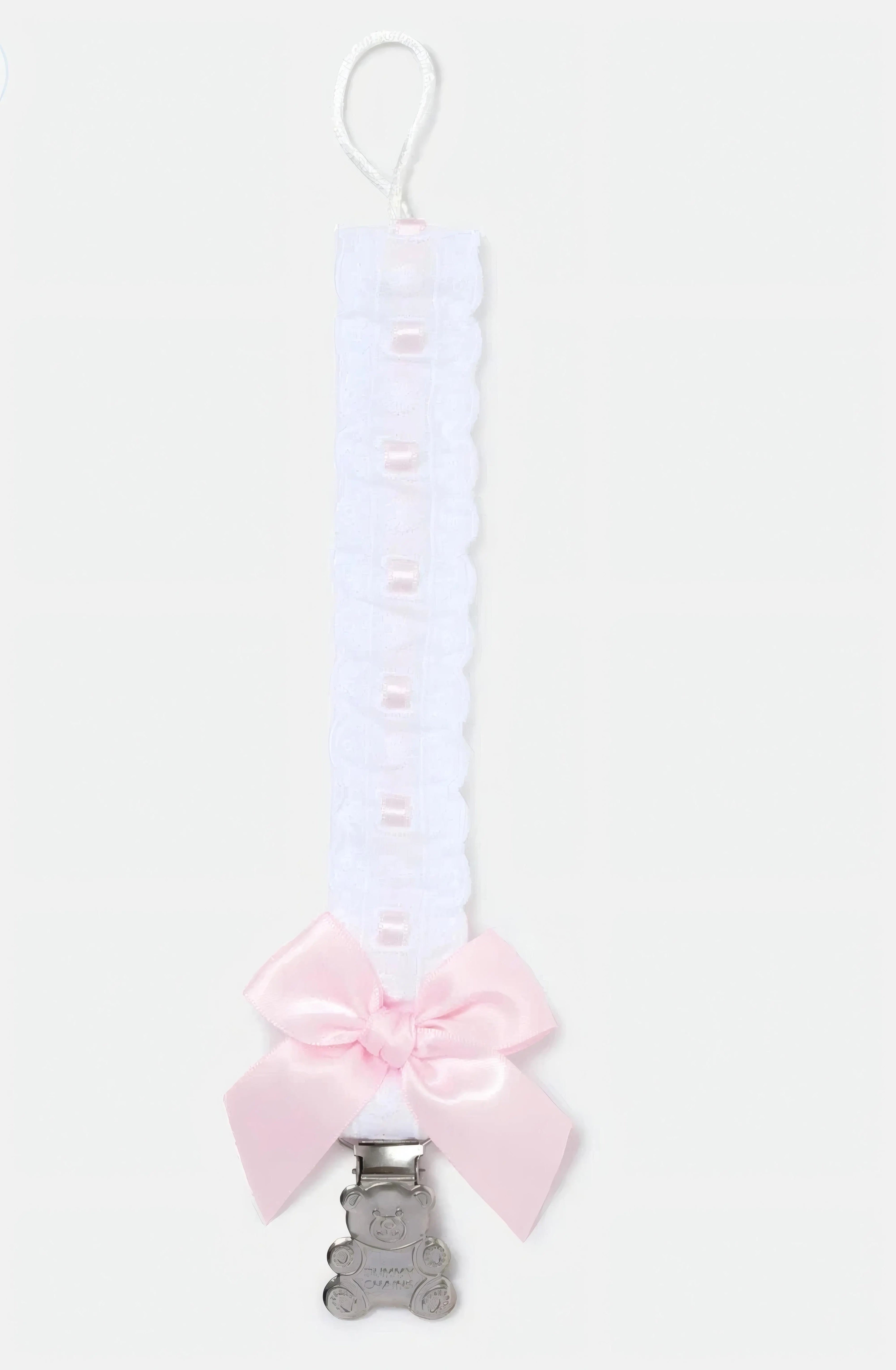 AW26 Baby Pink Spanish Ribbon Dummy Clip Dainty Delilah