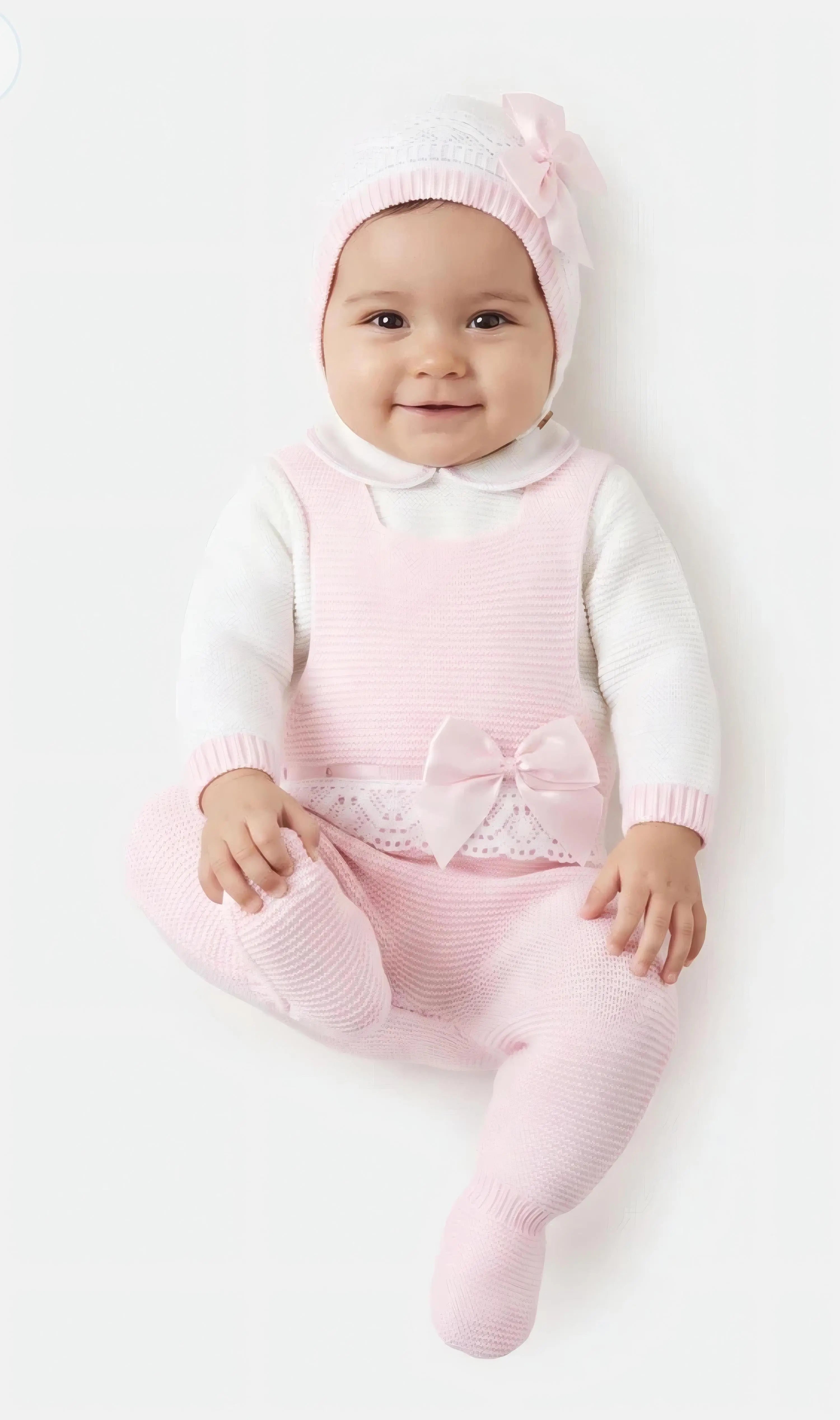 AW26 Baby Girls Pink & White Spanish Baby Knitted Set Dainty Delilah
