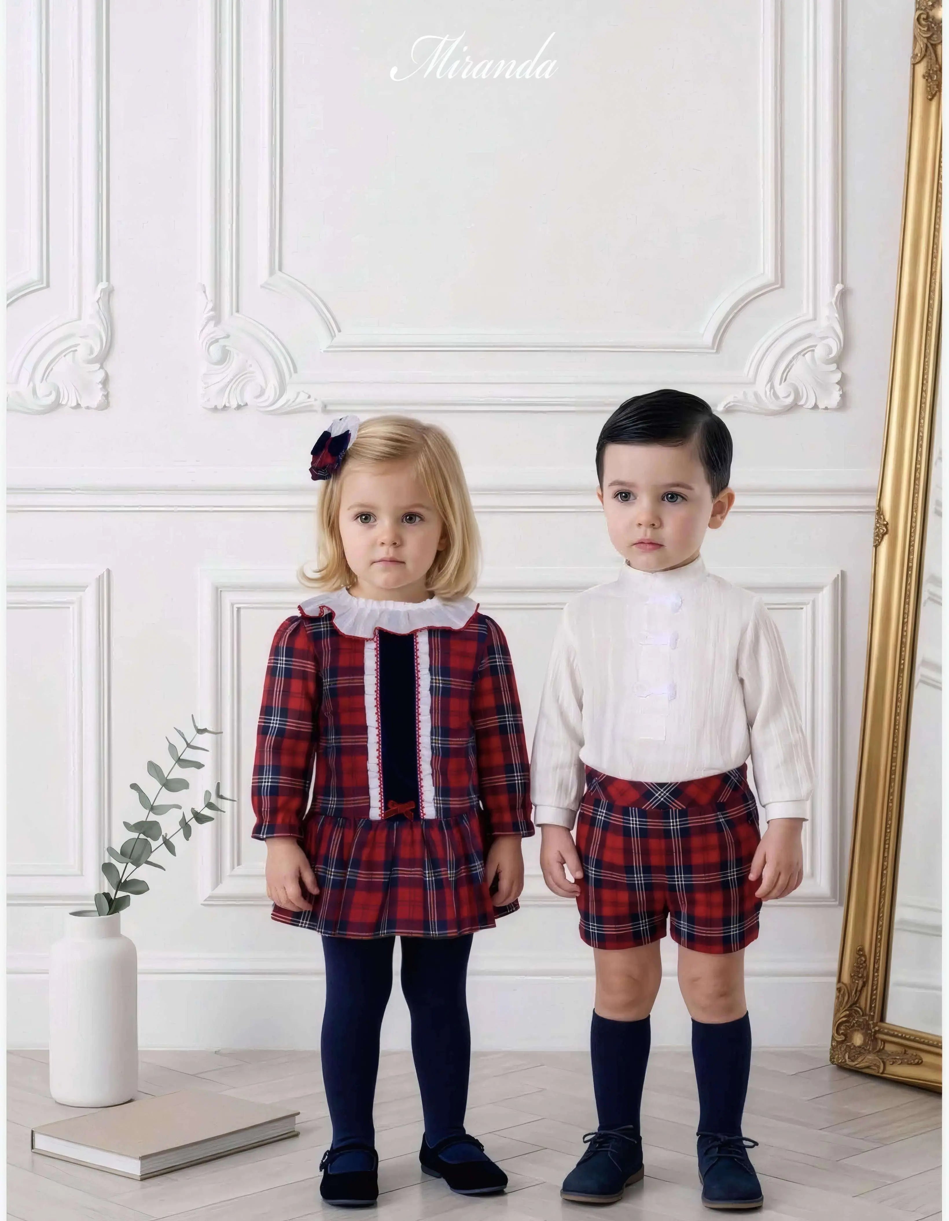 AW26 Miranda Baby Boys Red Tartan Shorts Set Miranda