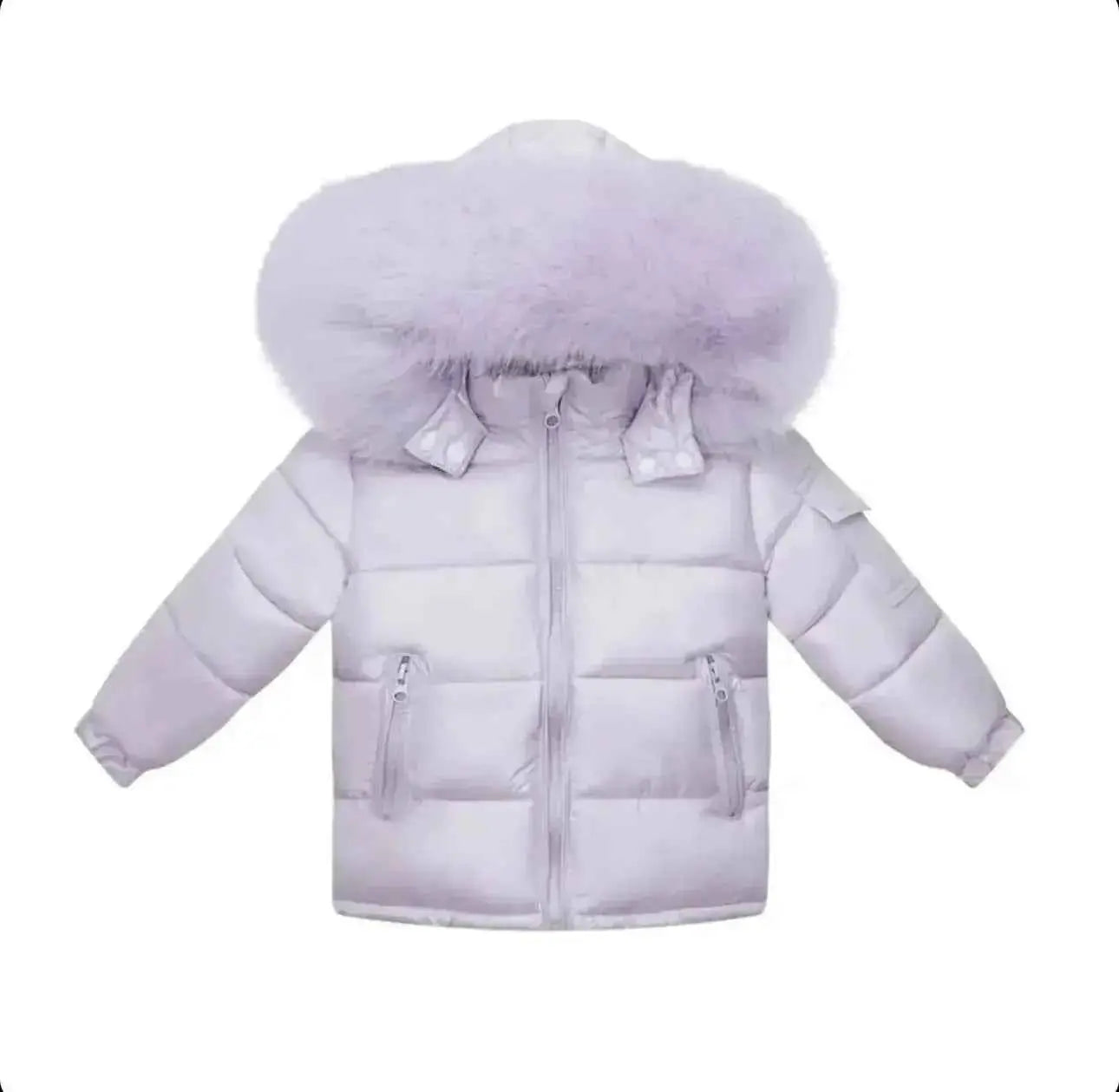 Lilac Fur Hood Kids Coat - In Stock